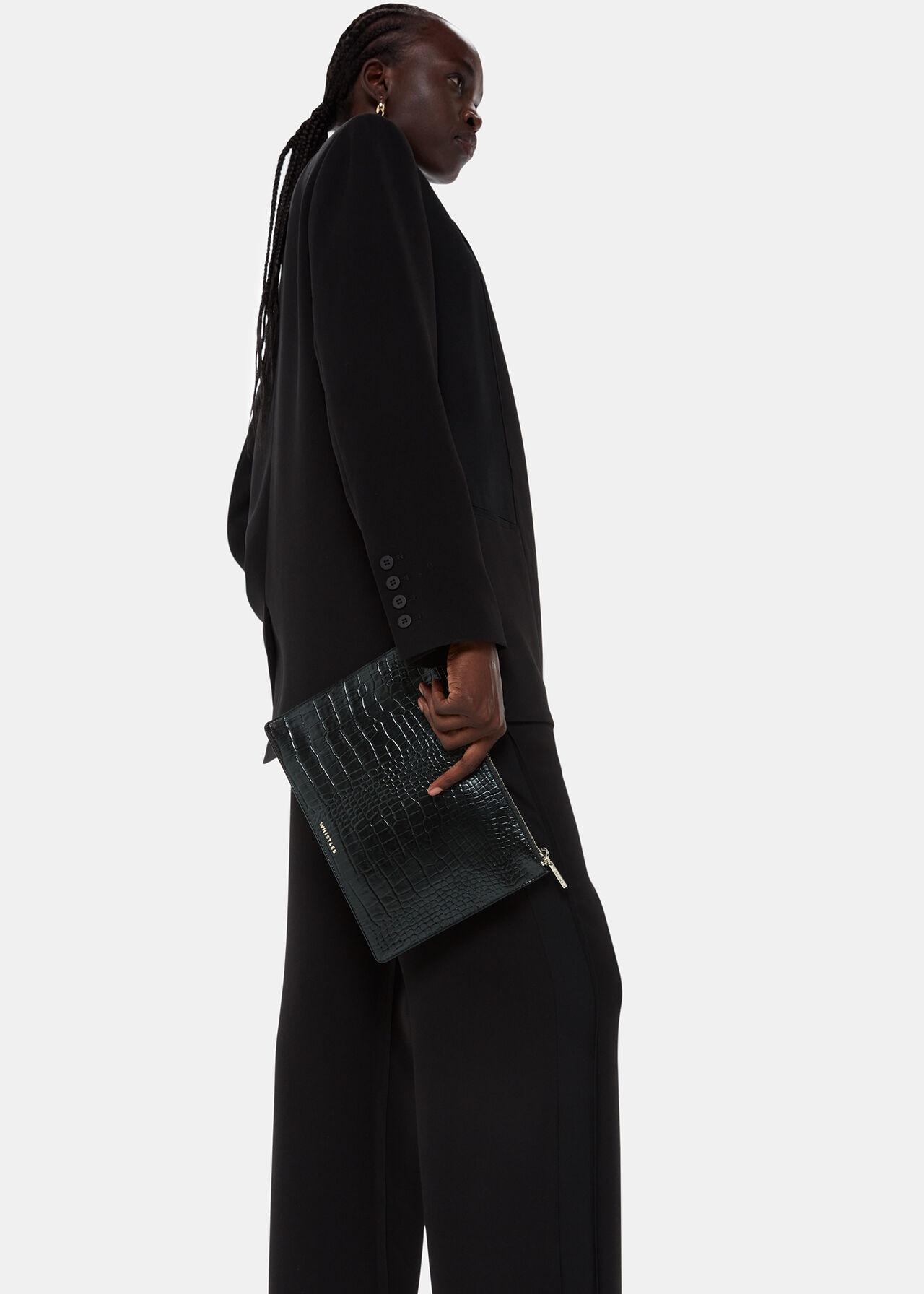 Shiny Croc Medium Clutch Black