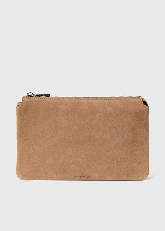 Taupe Elita Suede Pouch Clutch