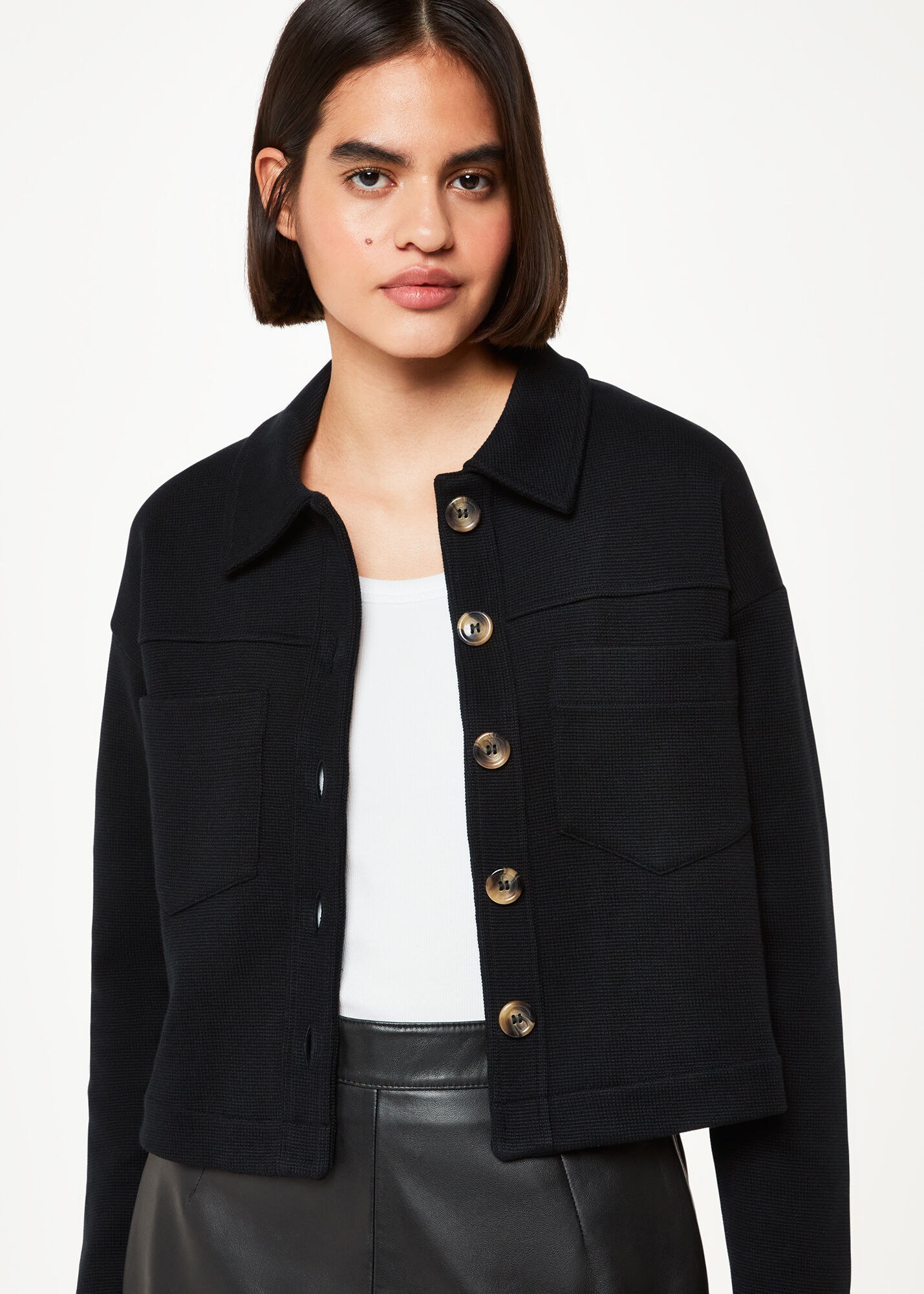 Black Utility Jersey Jacket With Buttons Whistles