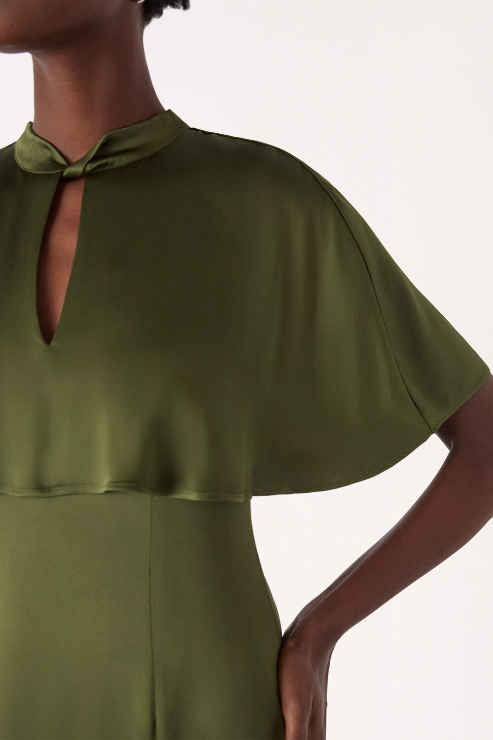 Olive Cape Satin Midi Dress