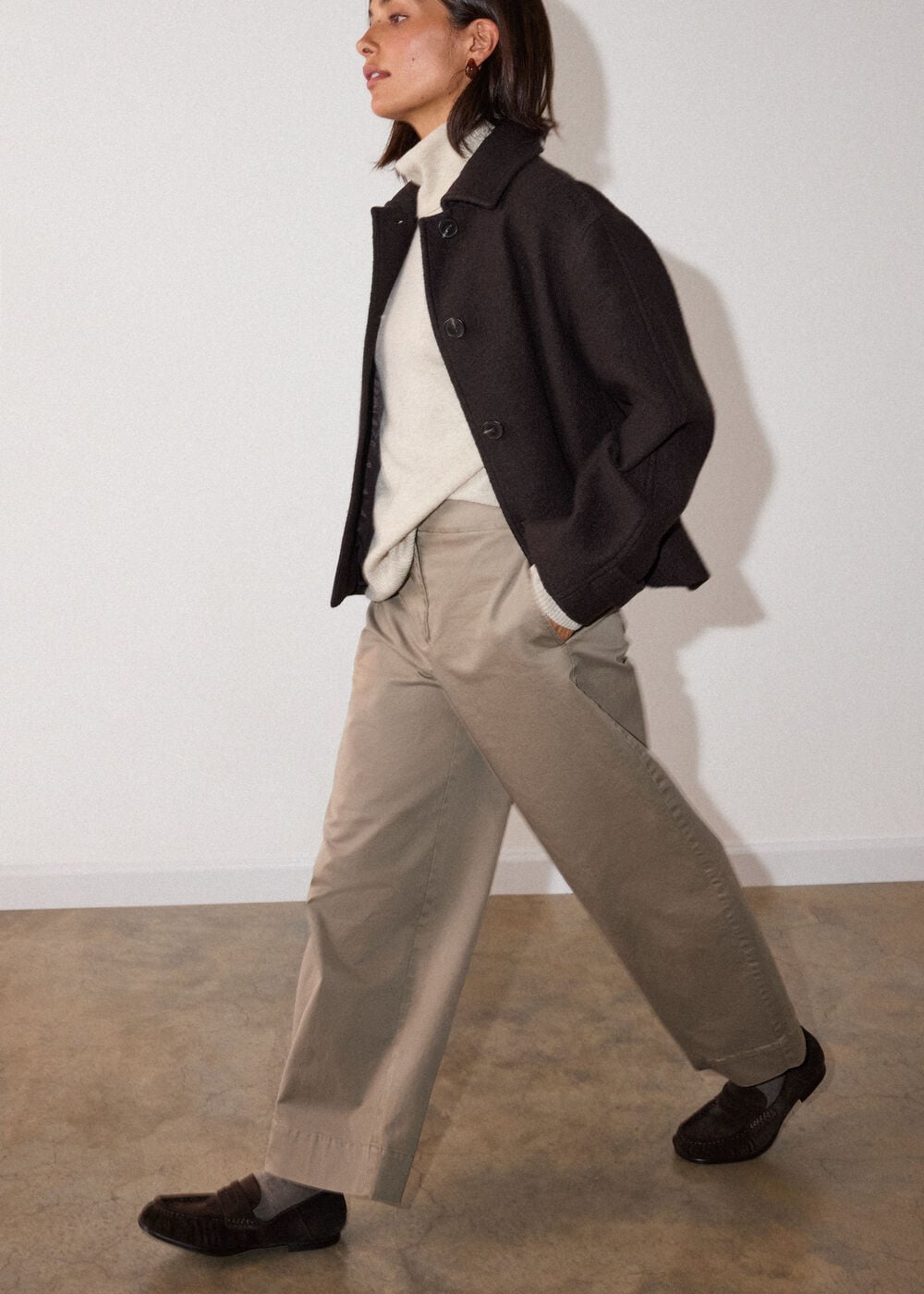 Brown Short Textured Wool Coat
