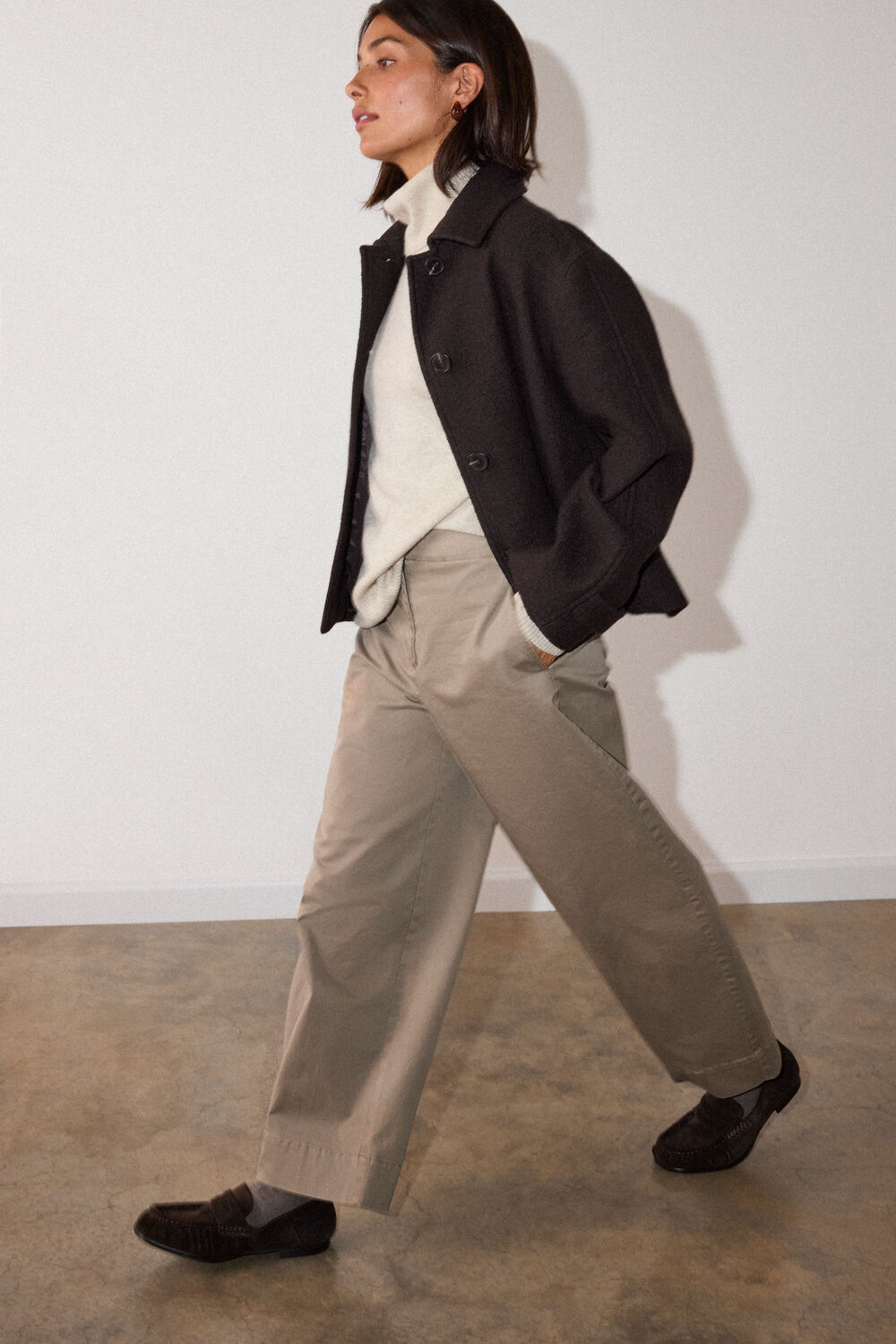 Brown Short Textured Wool Coat