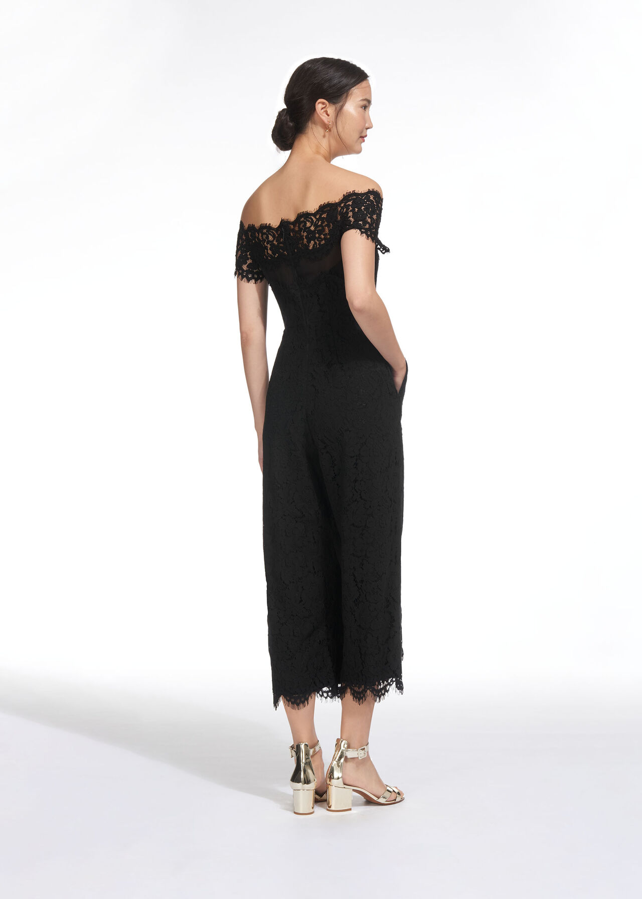 Off Shoulder Lace Jumpsuit Black