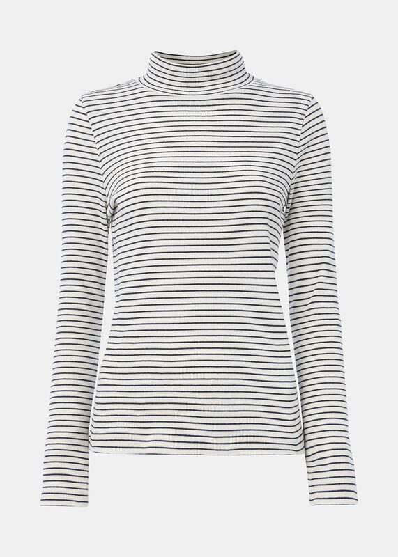 Ivory Stripe Rib Detail Polo