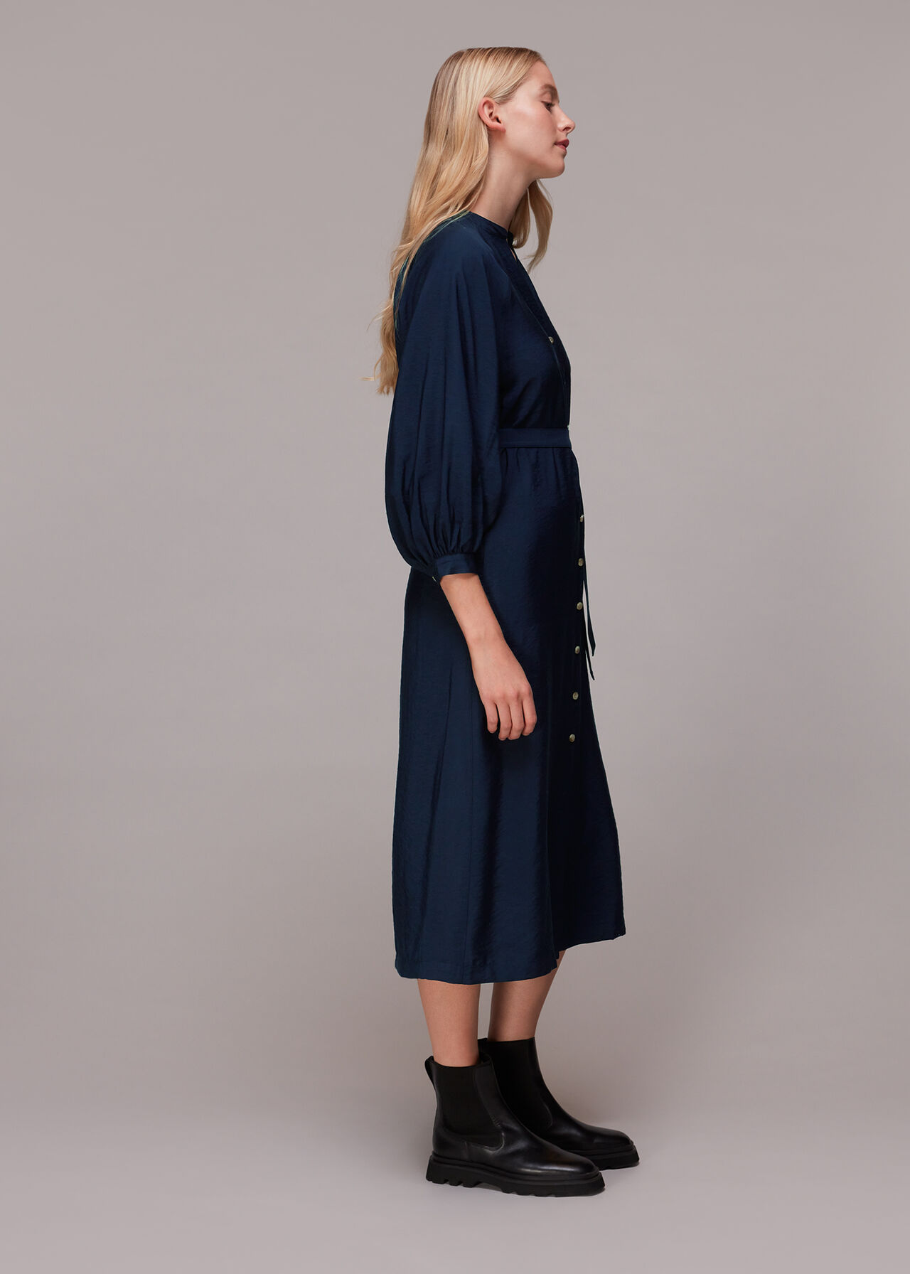 Navy Lizzie Midi Dress | WHISTLES