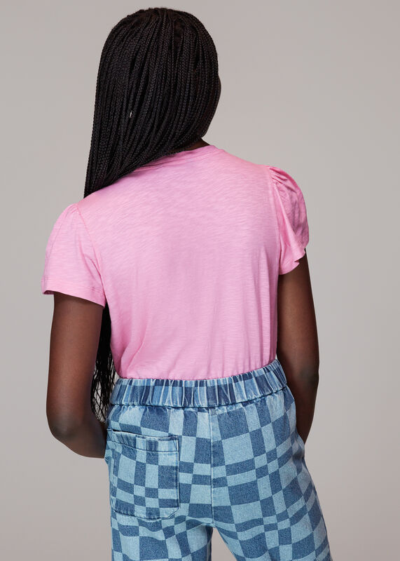 Pink Cotton Frill Sleeve T Shirt