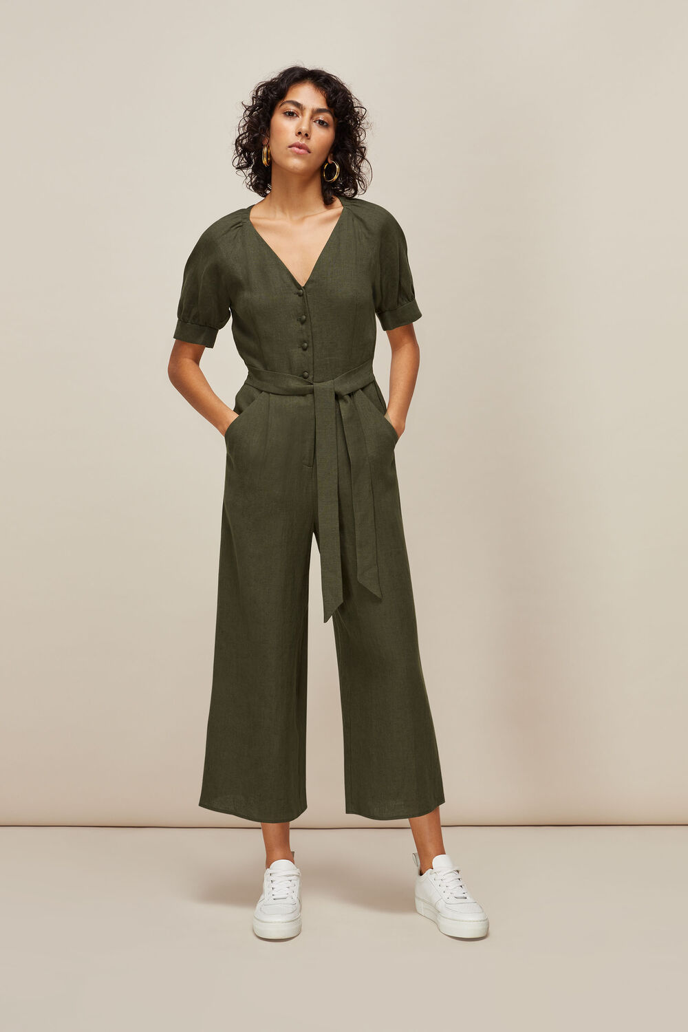 Nora Linen Jumpsuit Khaki