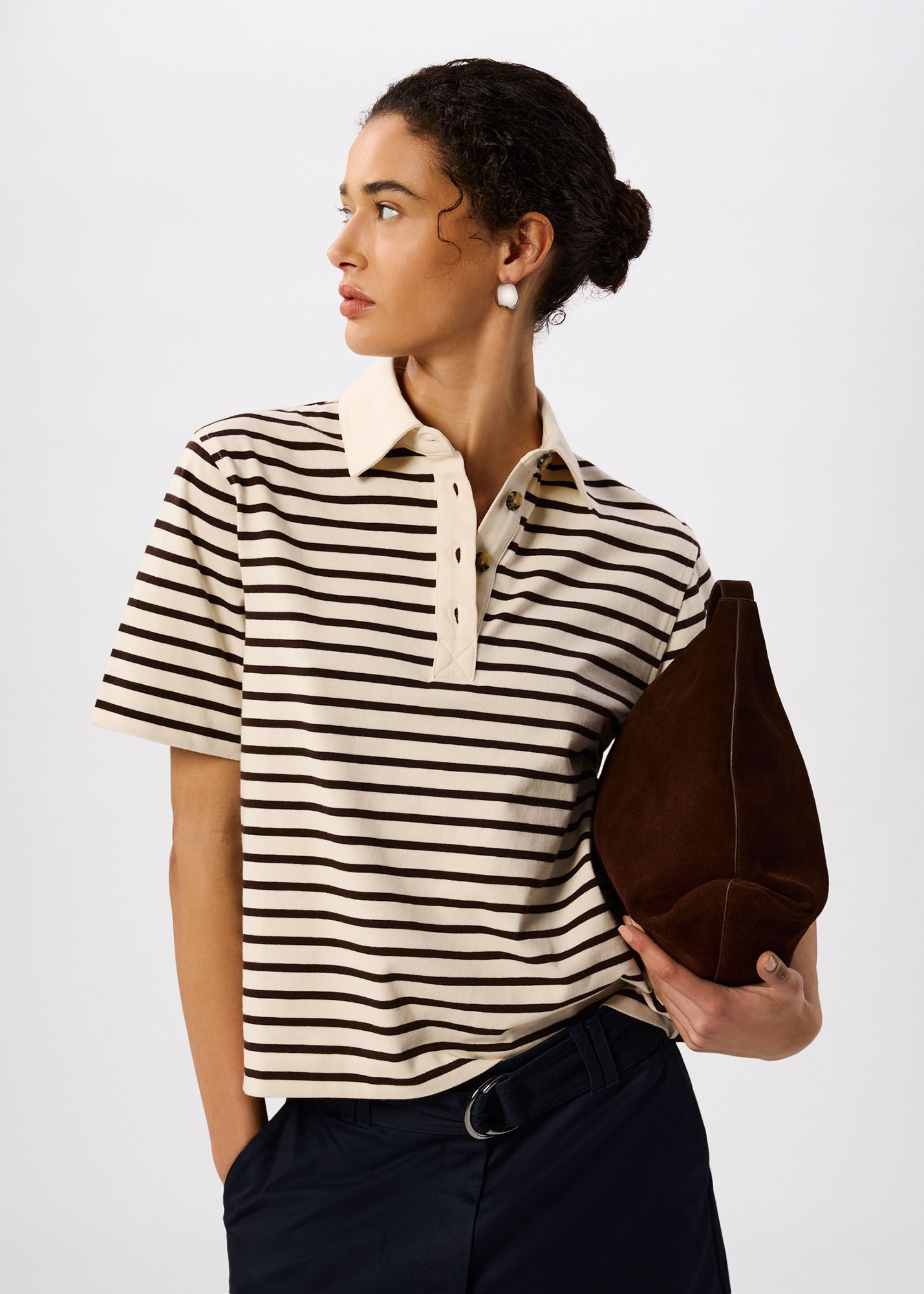 Ivory/Multi Short Sleeve Stripe Polo | WHISTLES | Whistles US |
