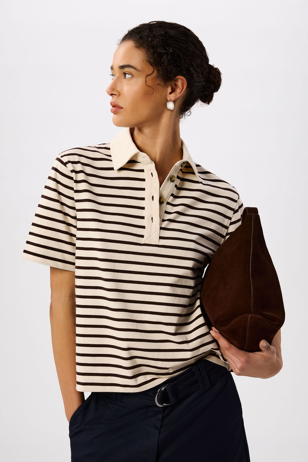 Ivory Short Sleeve Stripe Polo