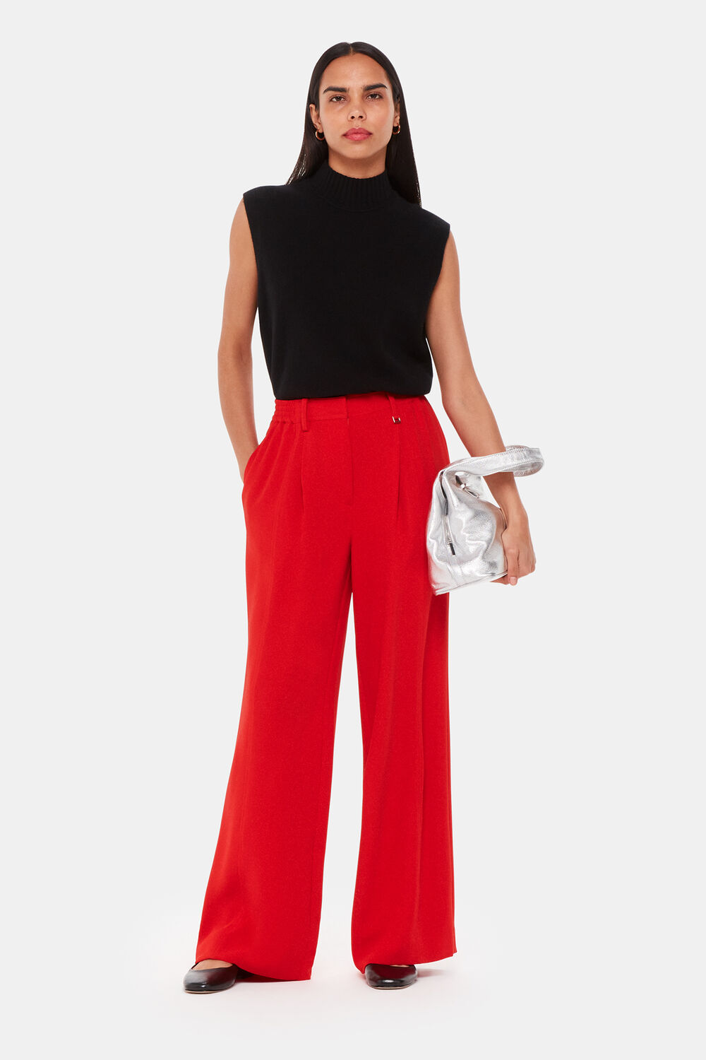 Red Harper Crepe Wide Leg Trouser