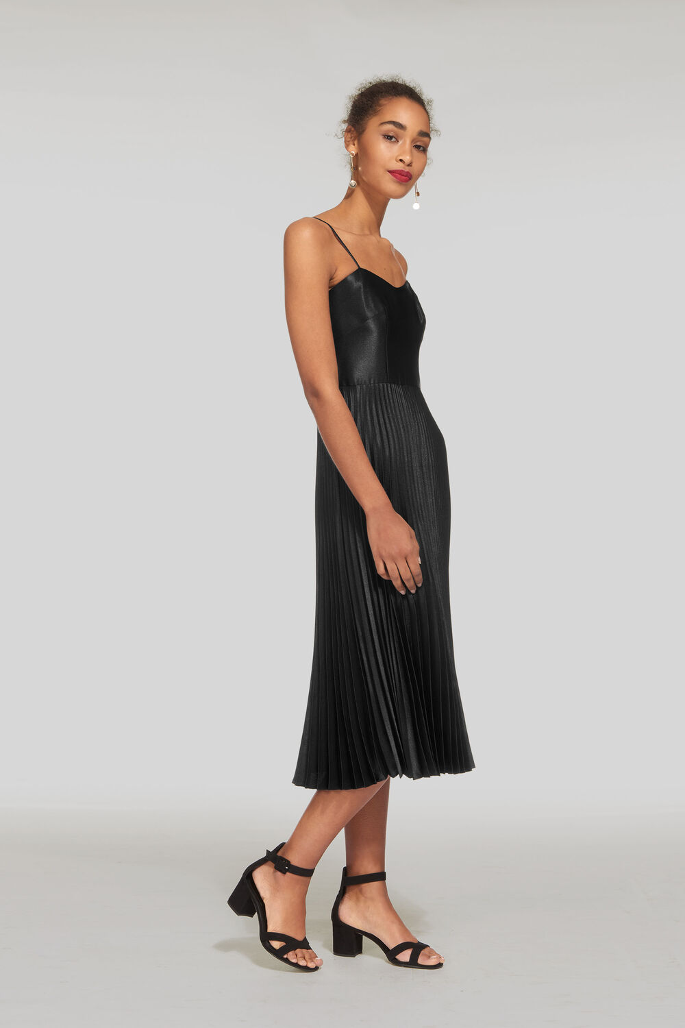 Satin Pleated Dress Black