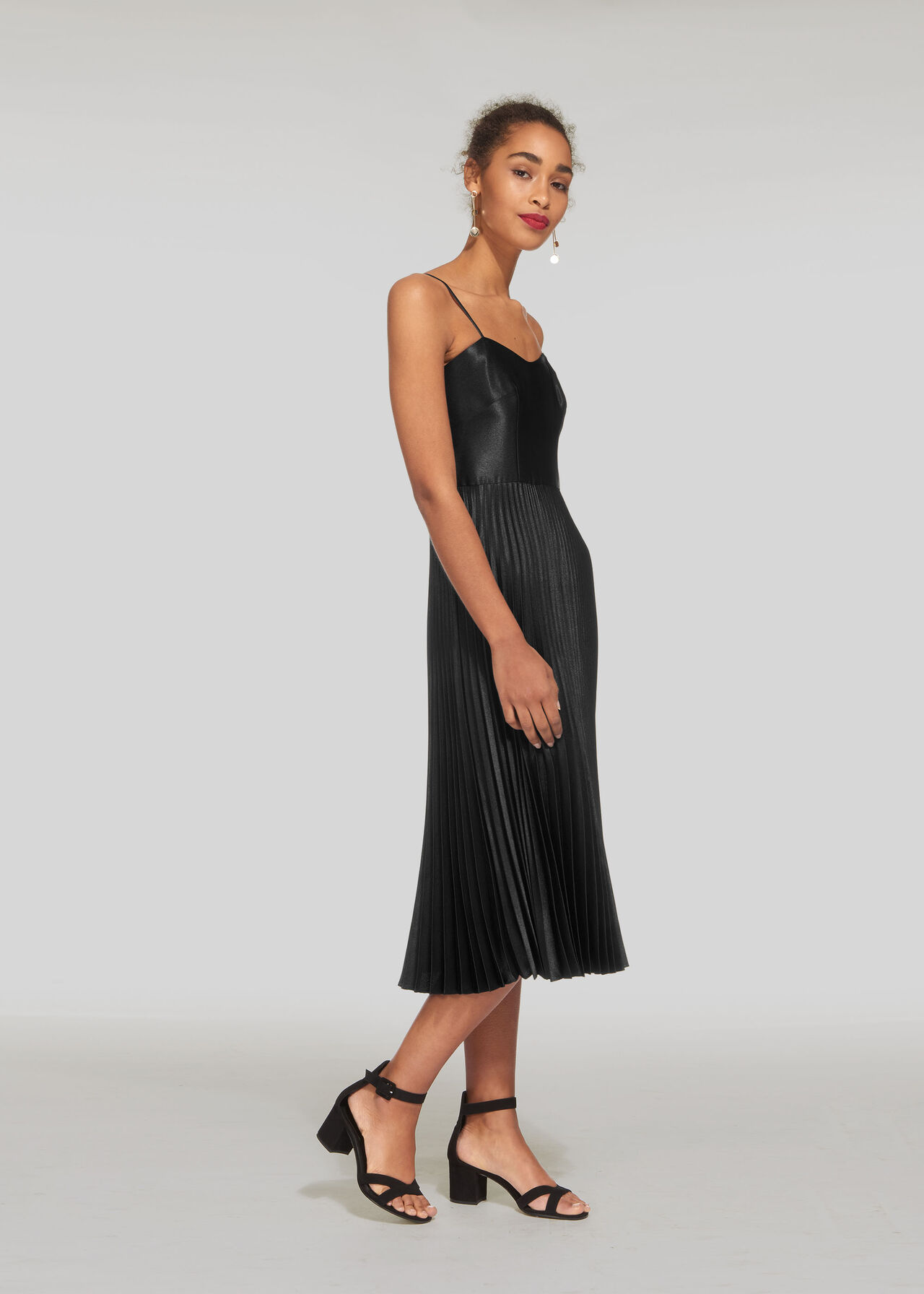 Satin Pleated Dress Black