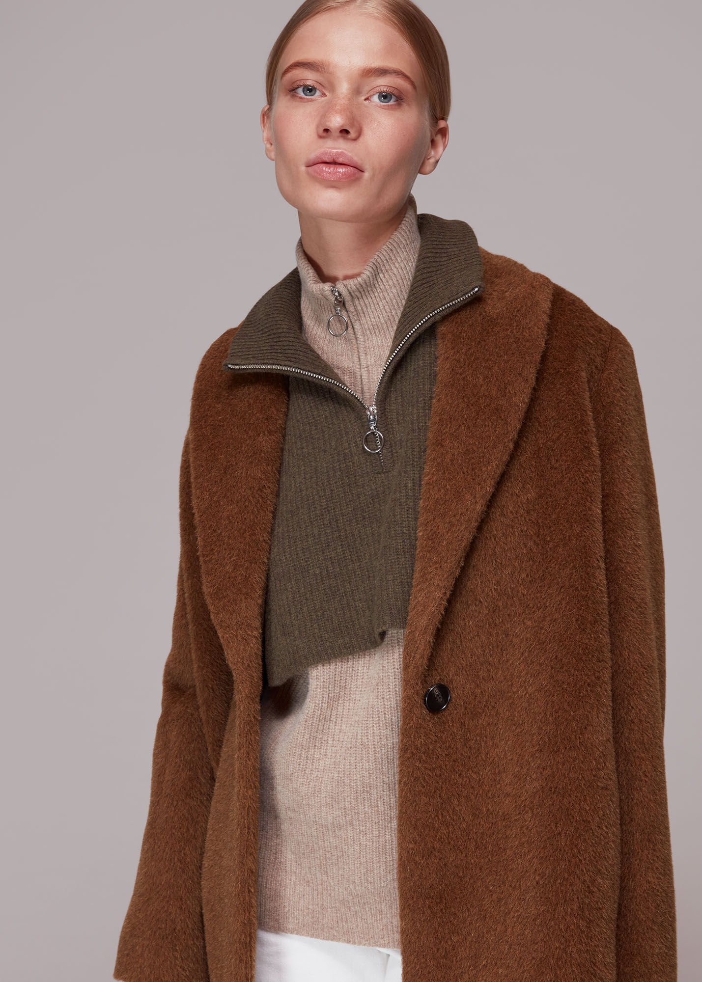 Chocolate Emma Alpaca Mix Luxe Coat WHISTLES