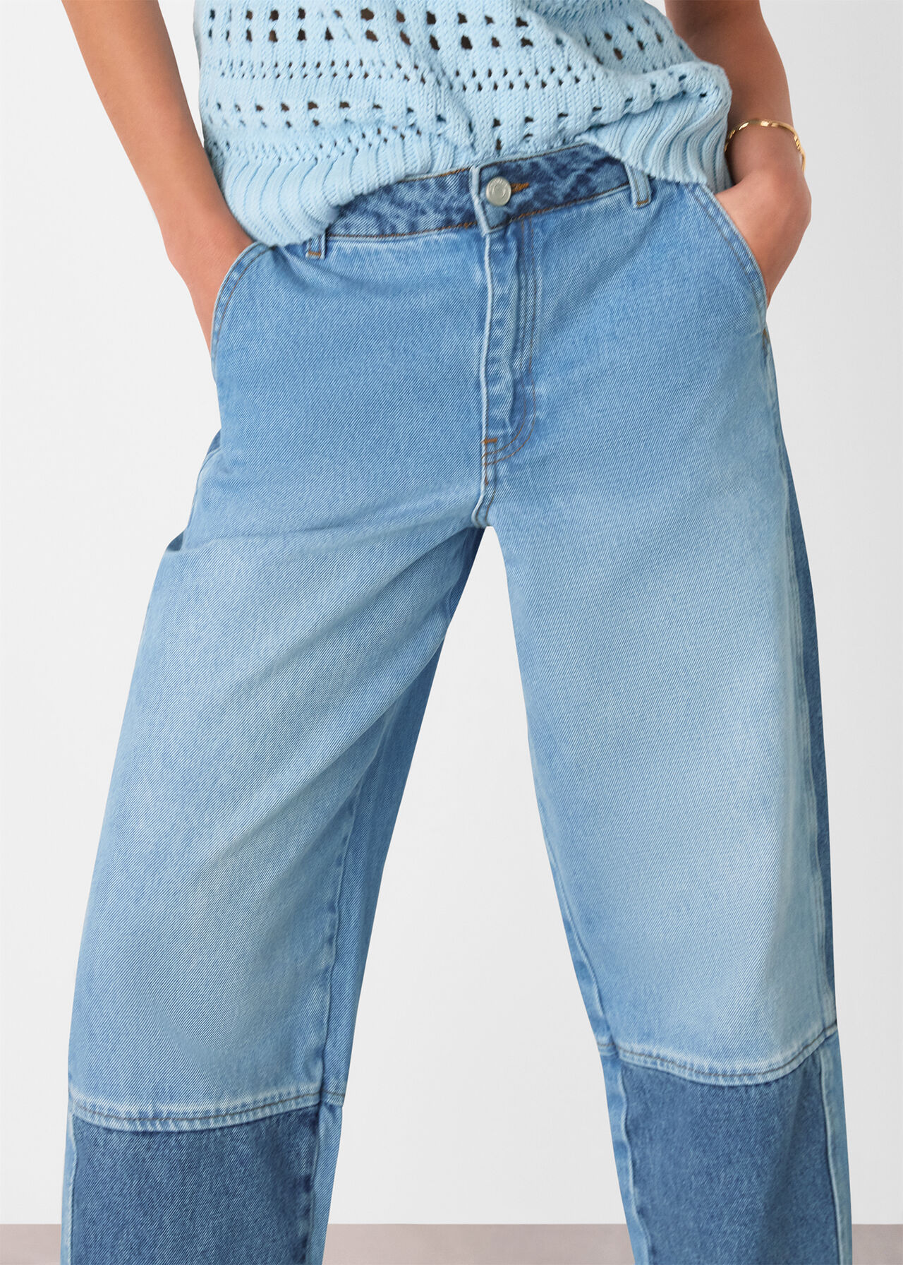 Patchwork Barrel Leg Jean