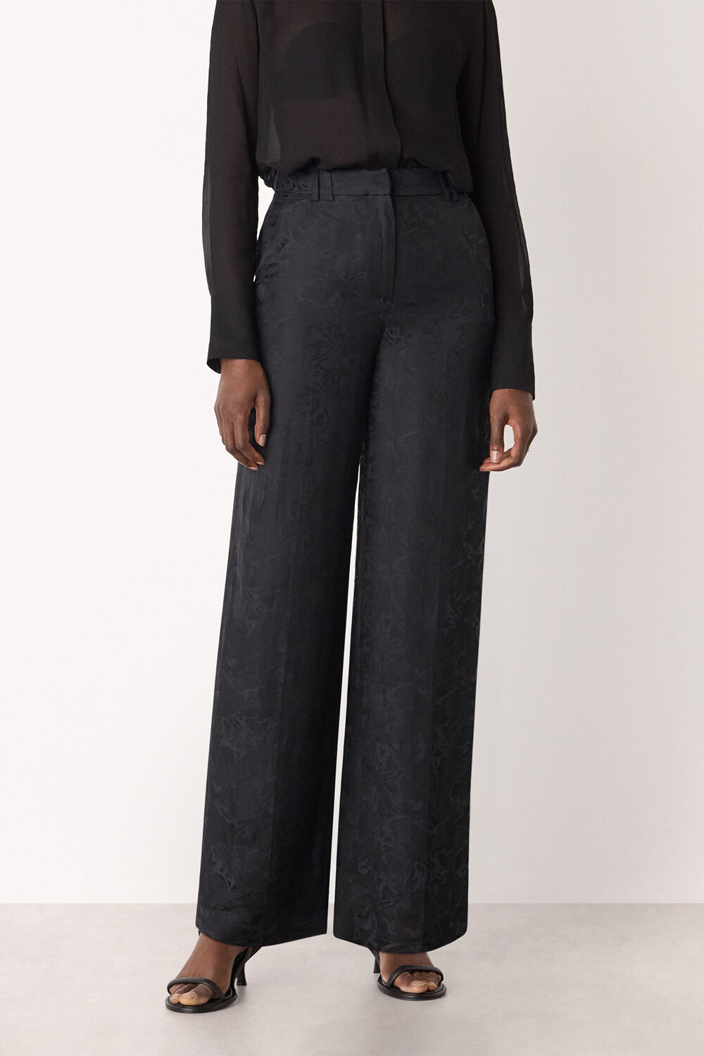 Black Jacquard Straight Leg Trouser