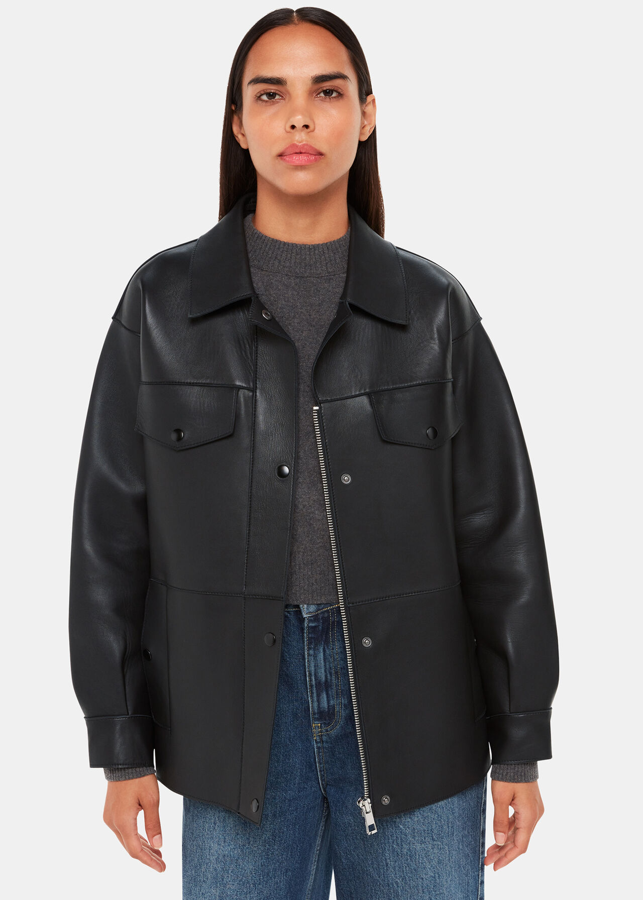 Black Clean Bonded Leather Jacket | WHISTLES | 