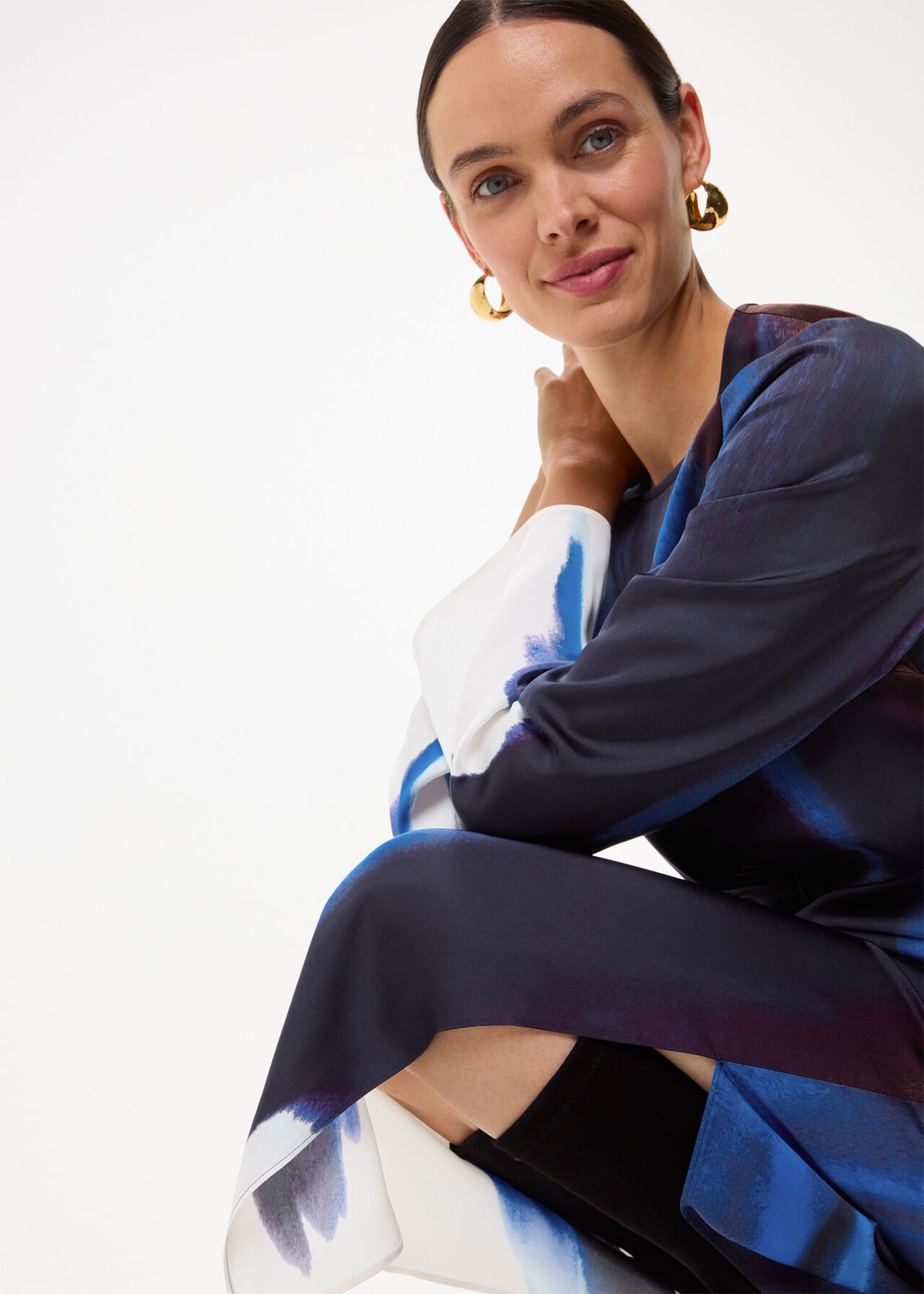 Ice Dye Print Midi Skirt