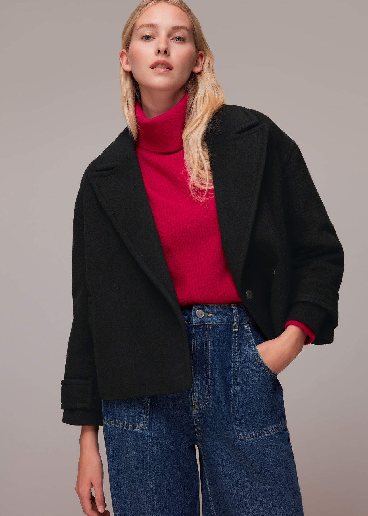Relaxed Cropped Wool Coat