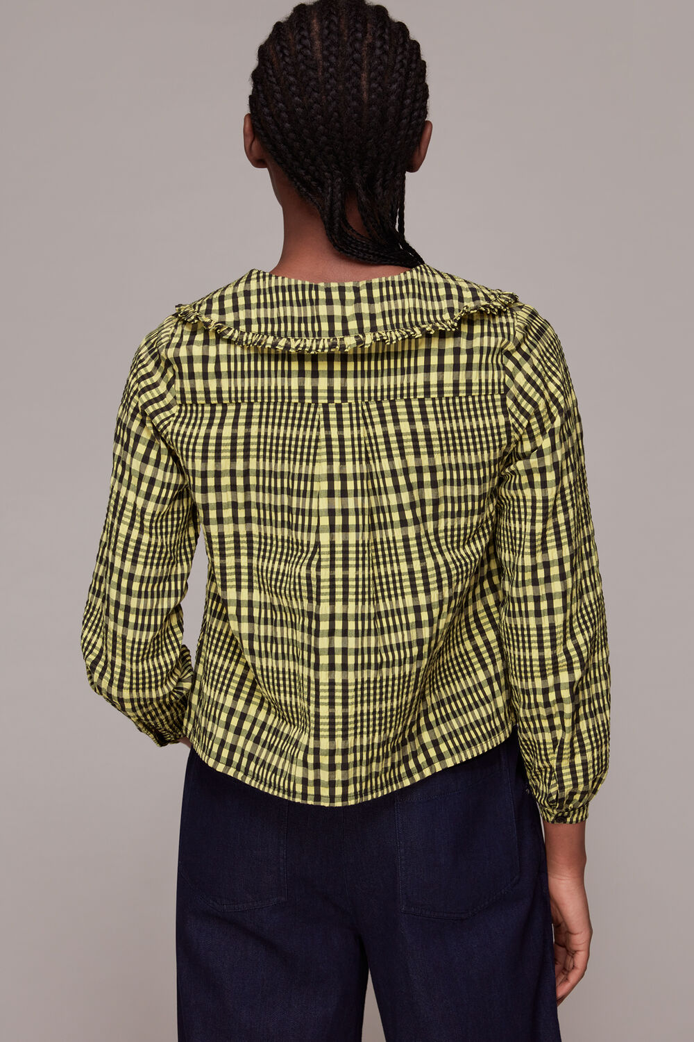 Multicolour Masie Collar Detail Check Top