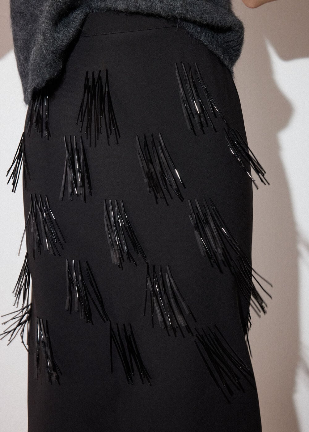 Black Fringe Sequin Organza Skirt