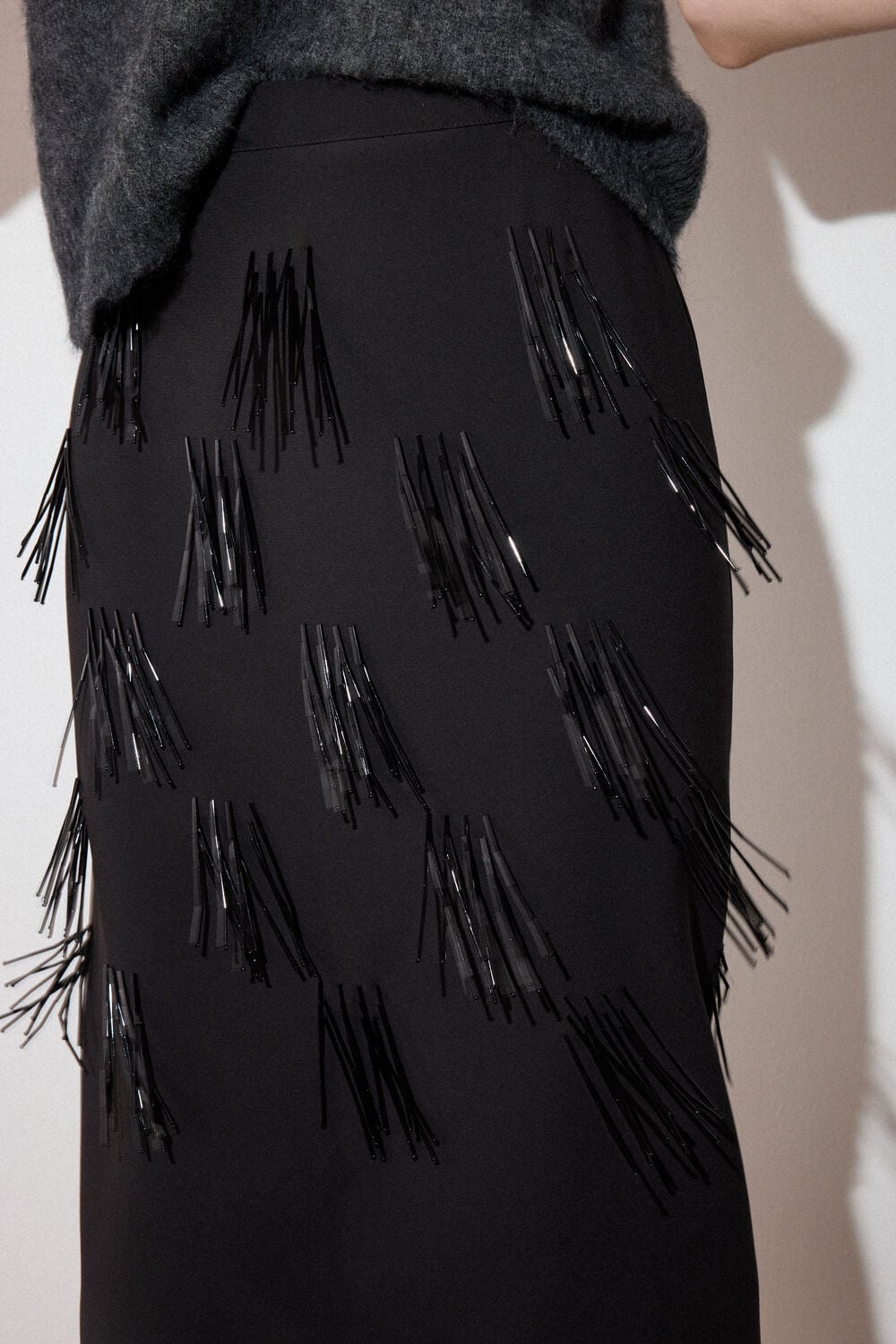 Black Fringe Sequin Organza Skirt
