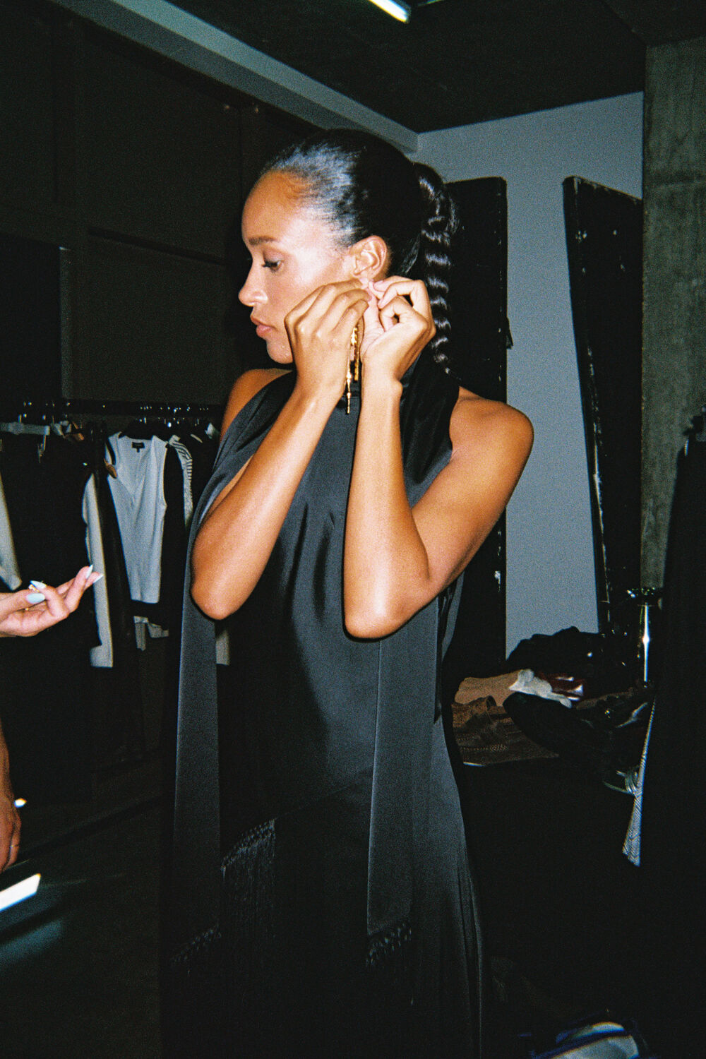 Black Fringed Scarf Detail Dress