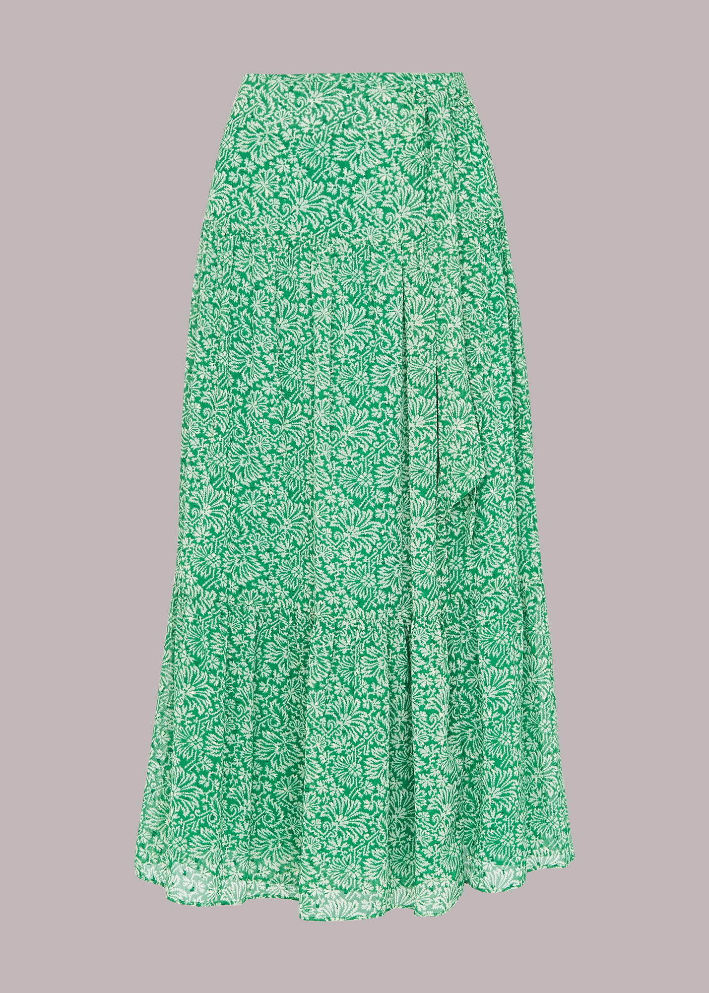 Green floral wrap midi skirt 2025