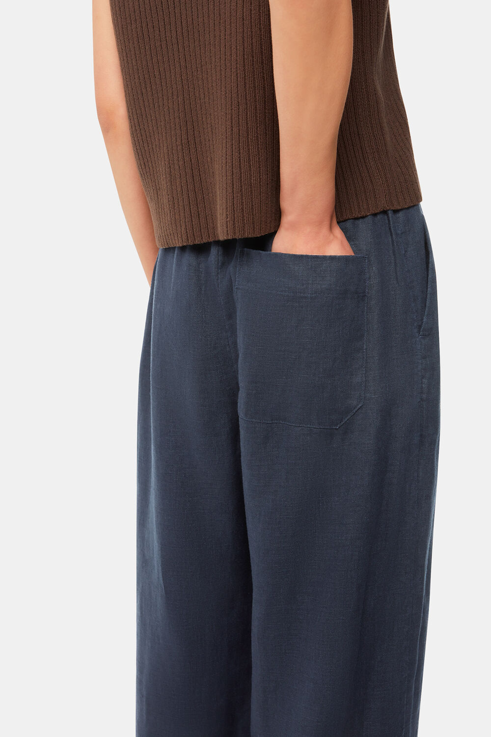 Navy Elasticated Linen Trouser