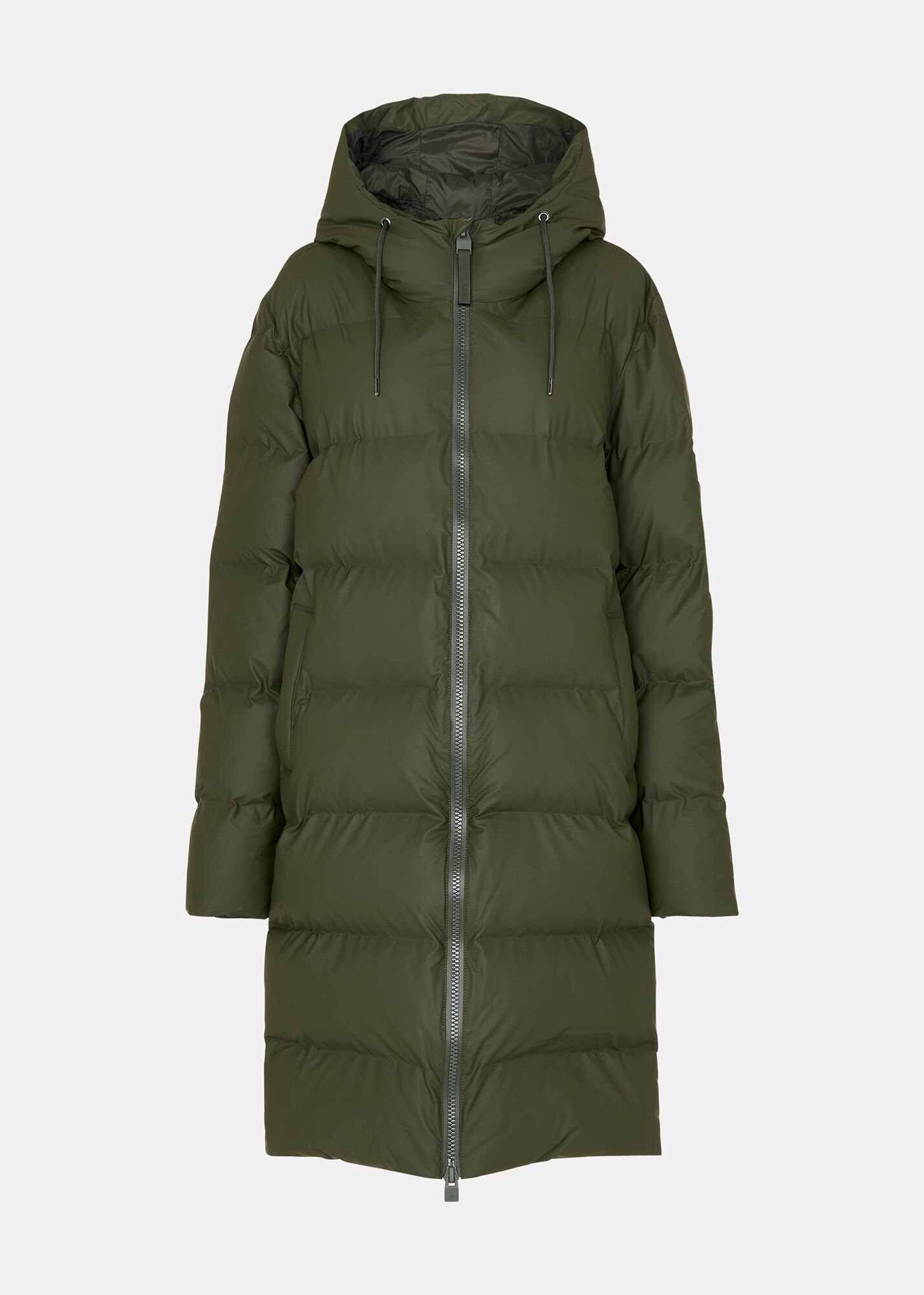 Rains long puffer jacket sage hot sale