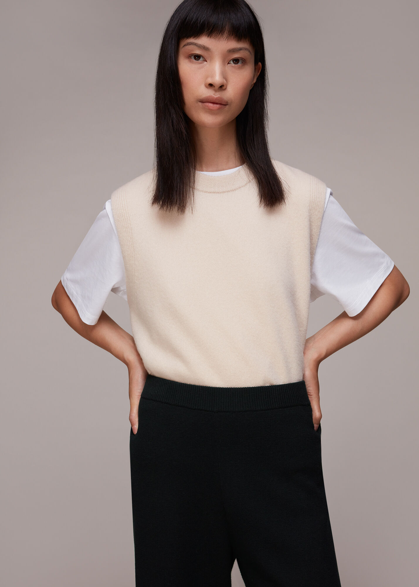 Black wide leg knit trousers Clearance