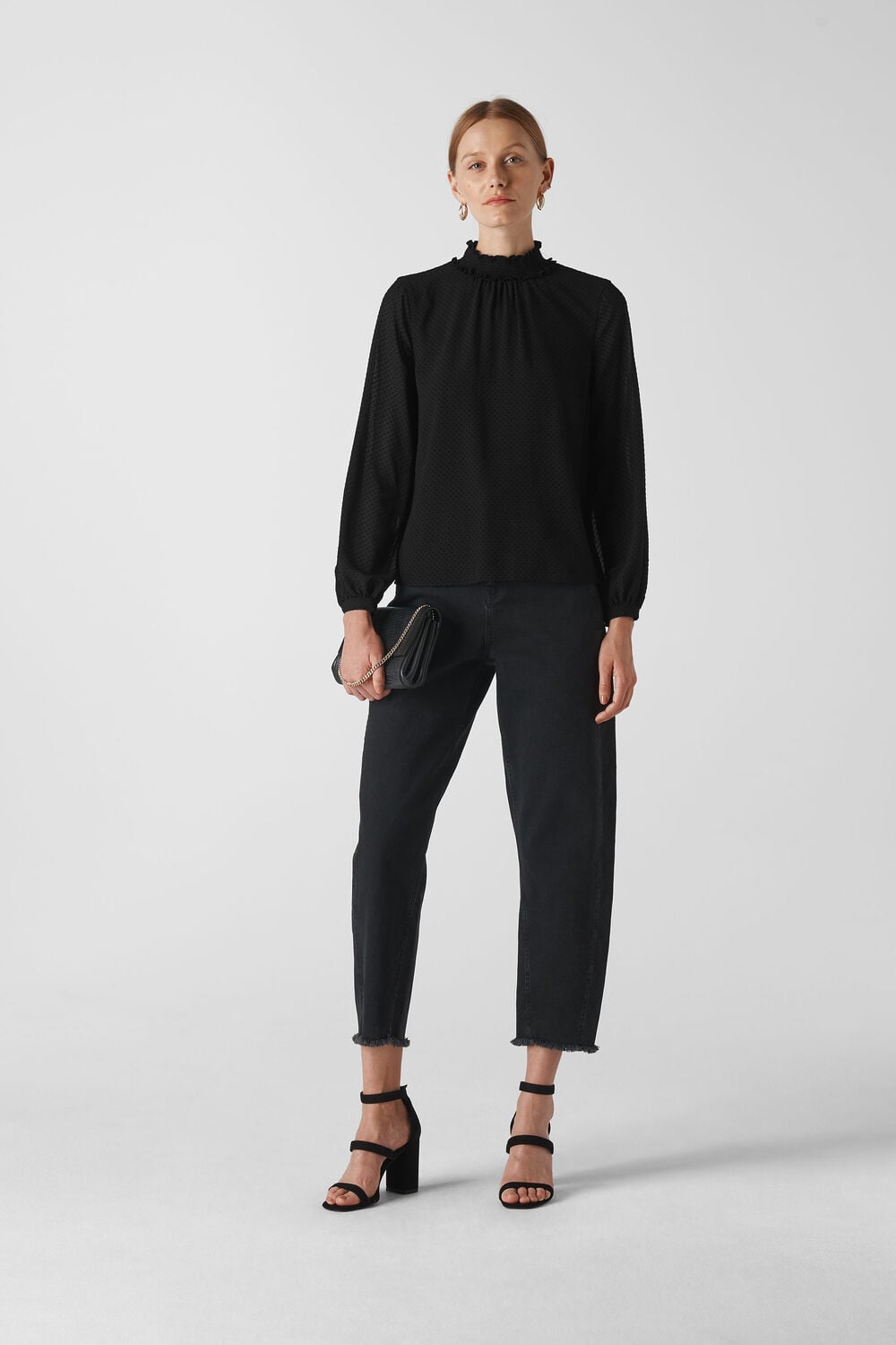 High Neck Dobby Spot Top Black