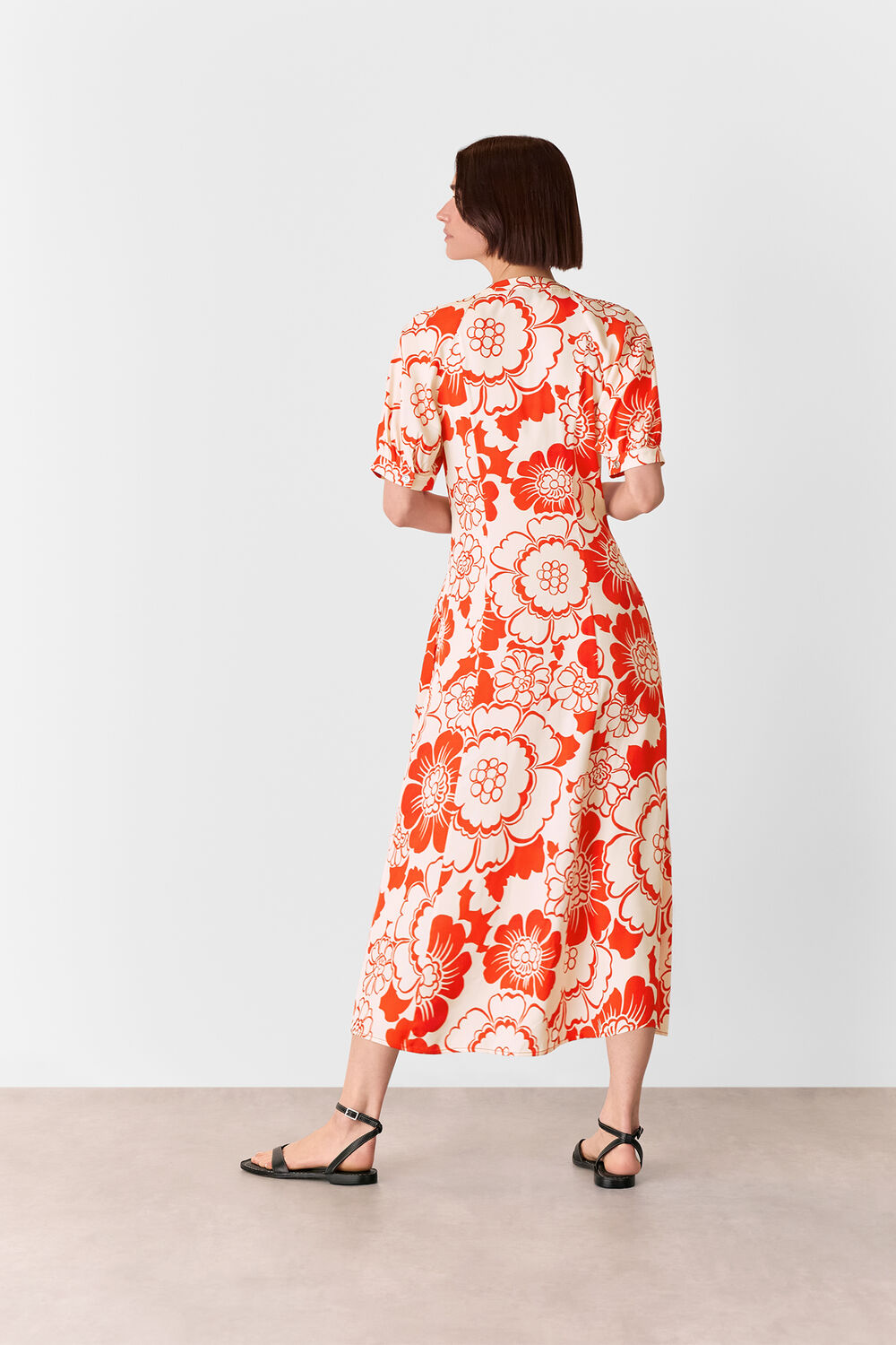Red Bloom Floral Midi Dress