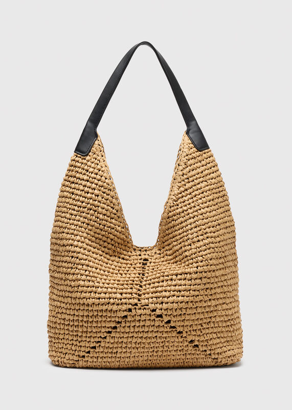 Neutral Triangular Straw Tote