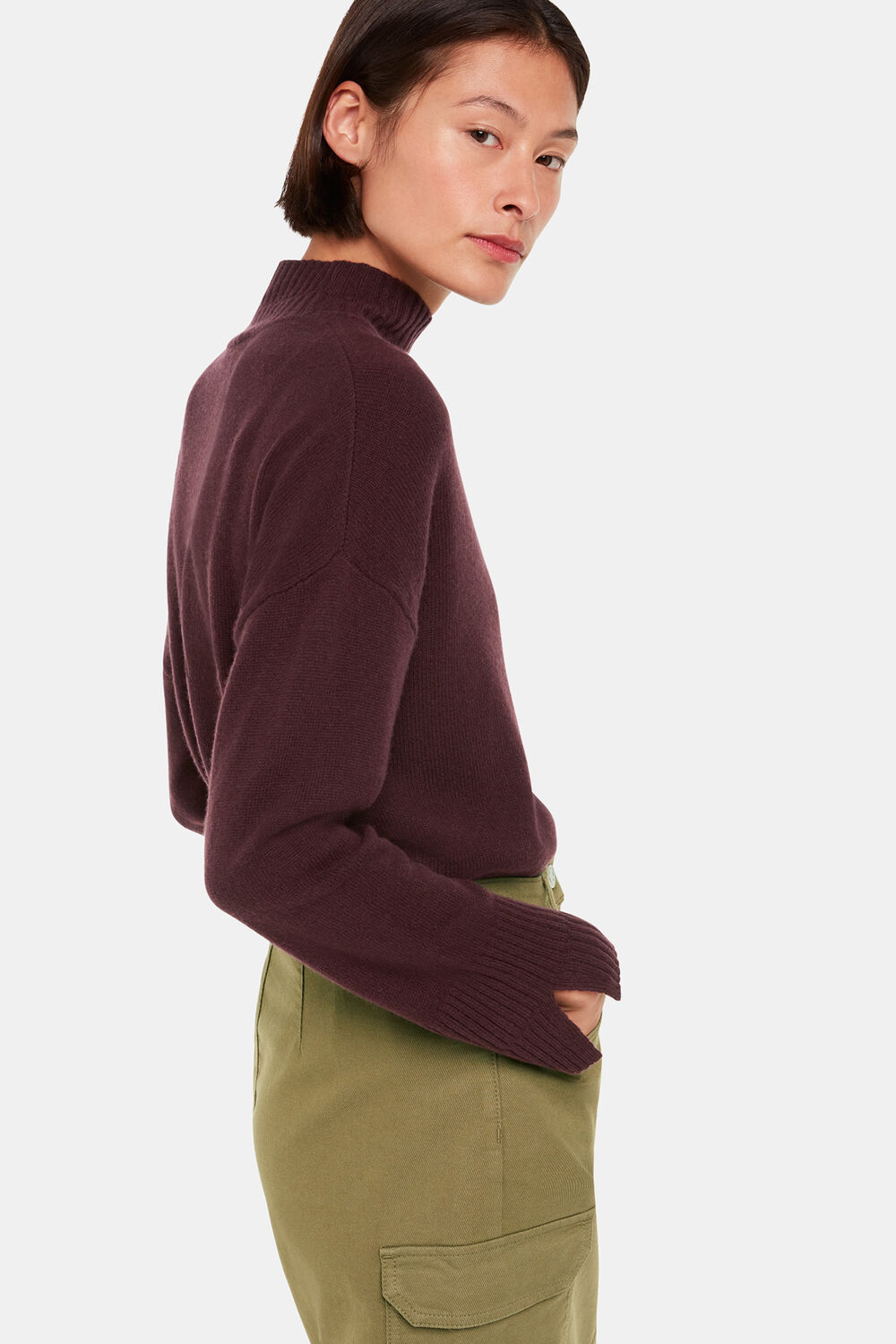 Wool Double Trim Funnel Neck