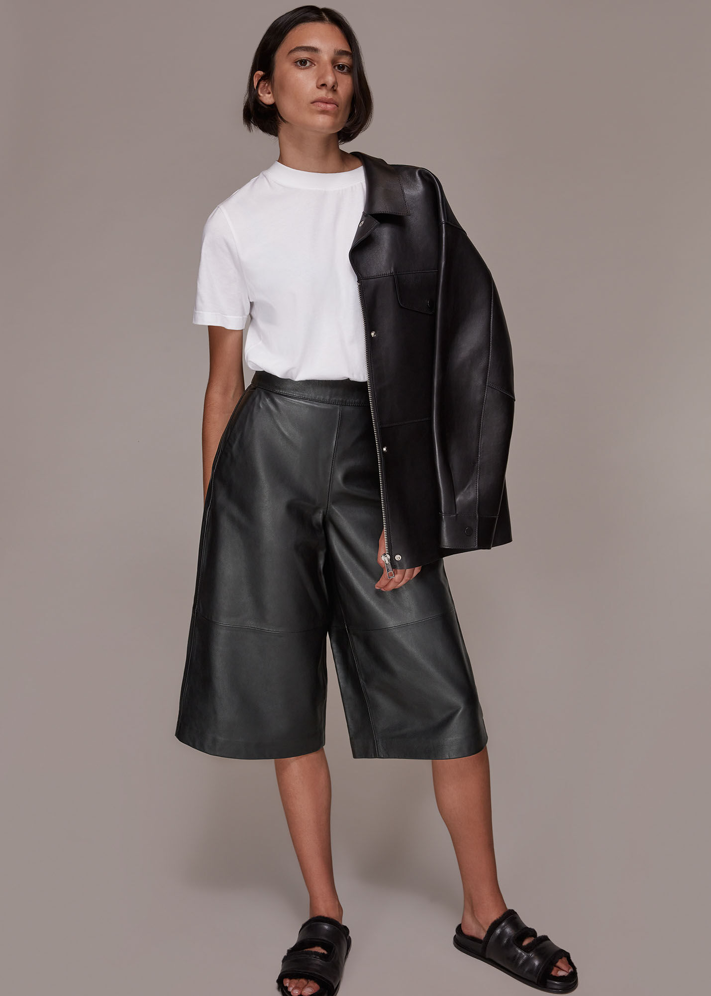 【ふるさと割】 Black | US Whistles | WHISTLES | Culotte Leather パンツ