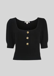 Square Neck Button Through Top Black
