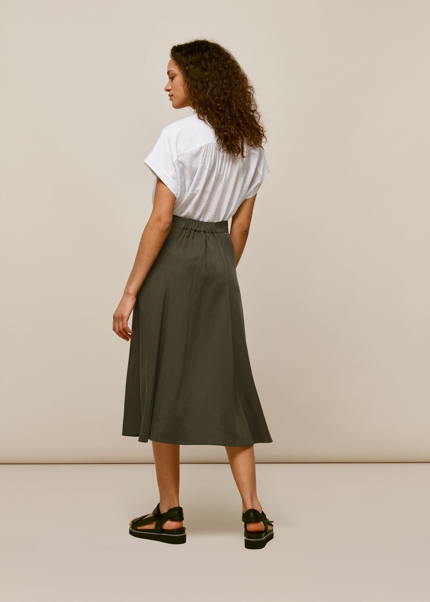Khaki Marissa Button Through Skirt WHISTLES