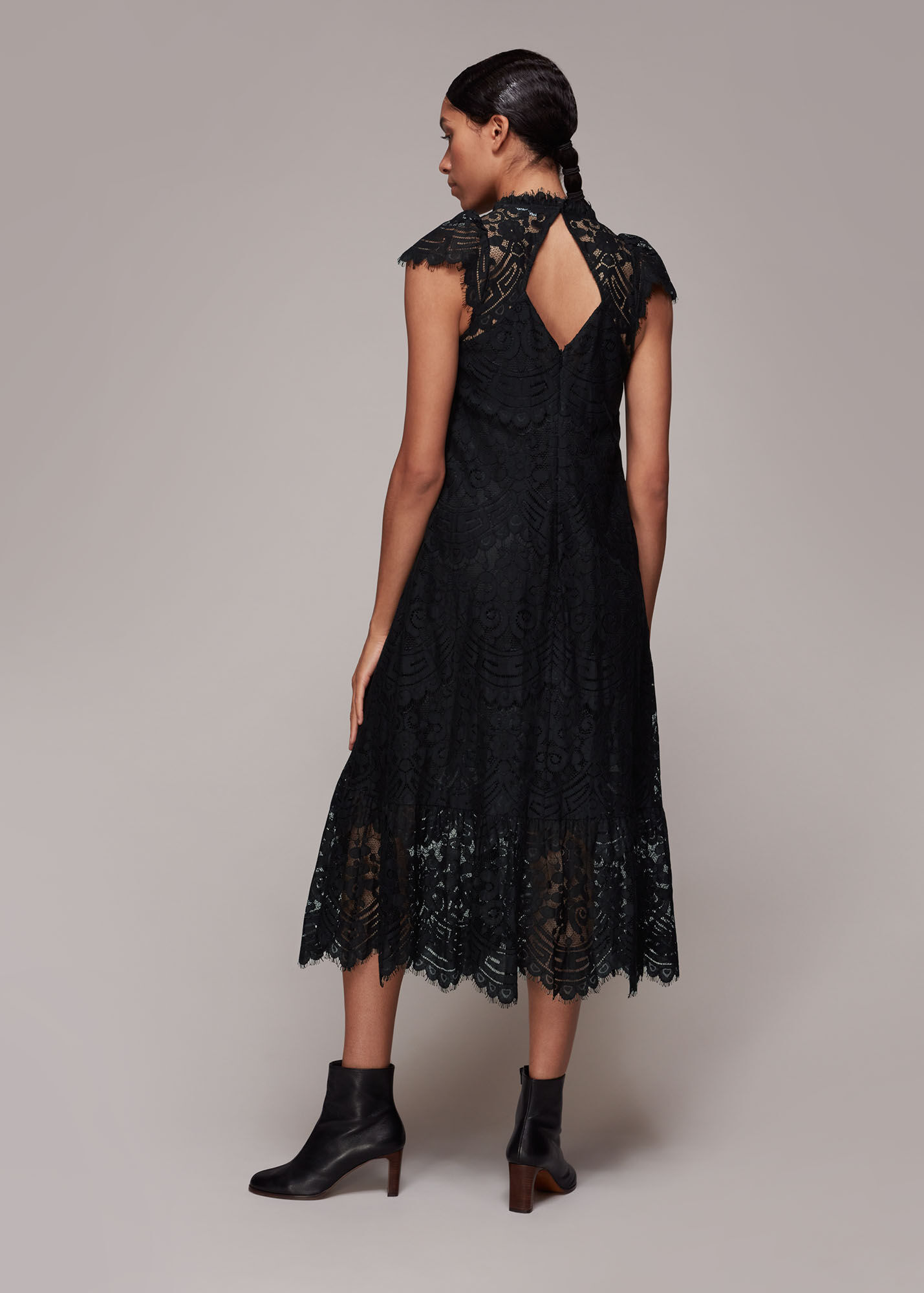 Black Lace Detail Trapeze Dress WHISTLES Whistles US