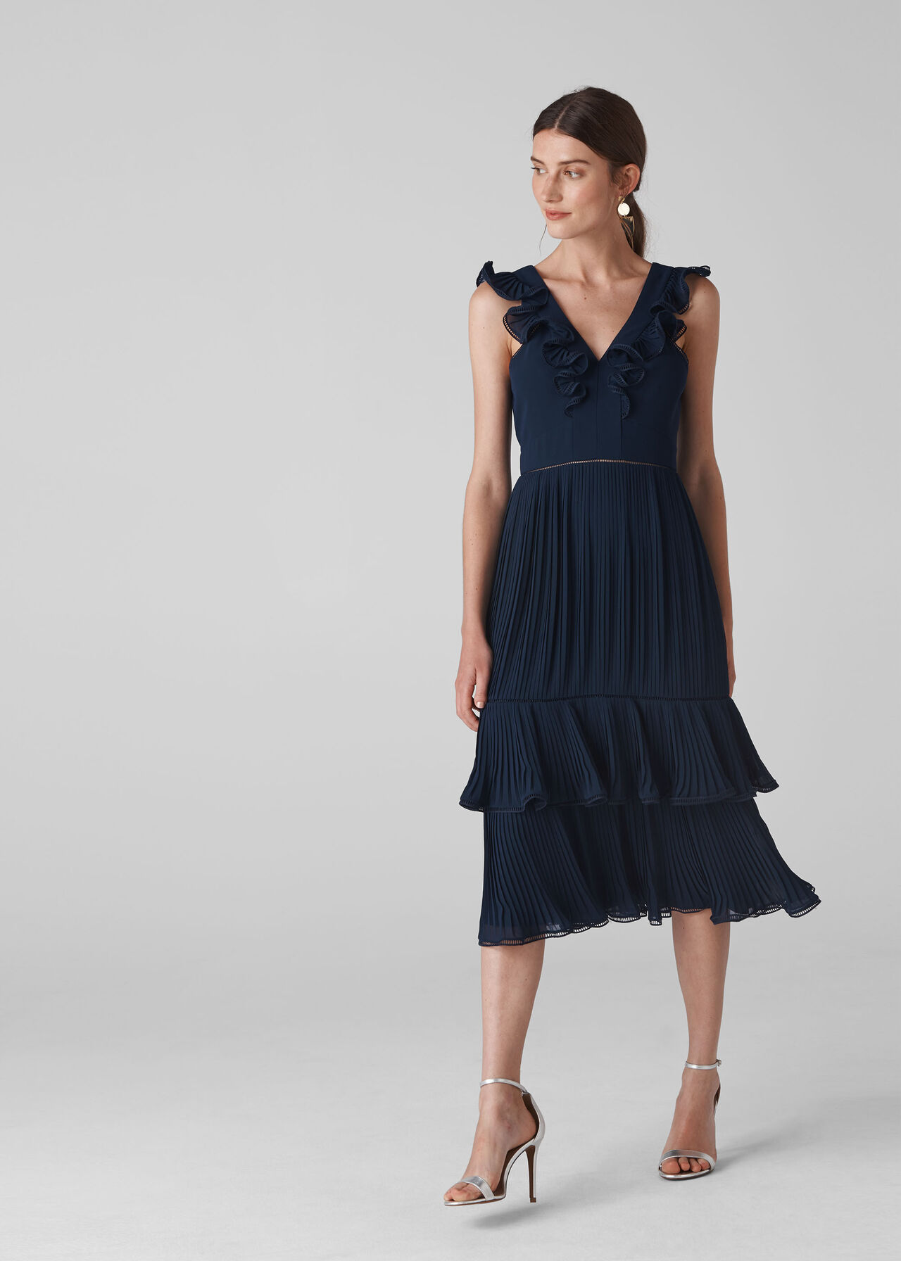 Navy Florella Pleated Dress WHISTLES Whistles UK