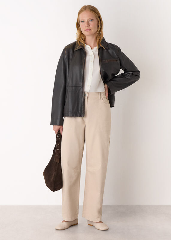 Neutral Casual Cotton Barrel Trouser