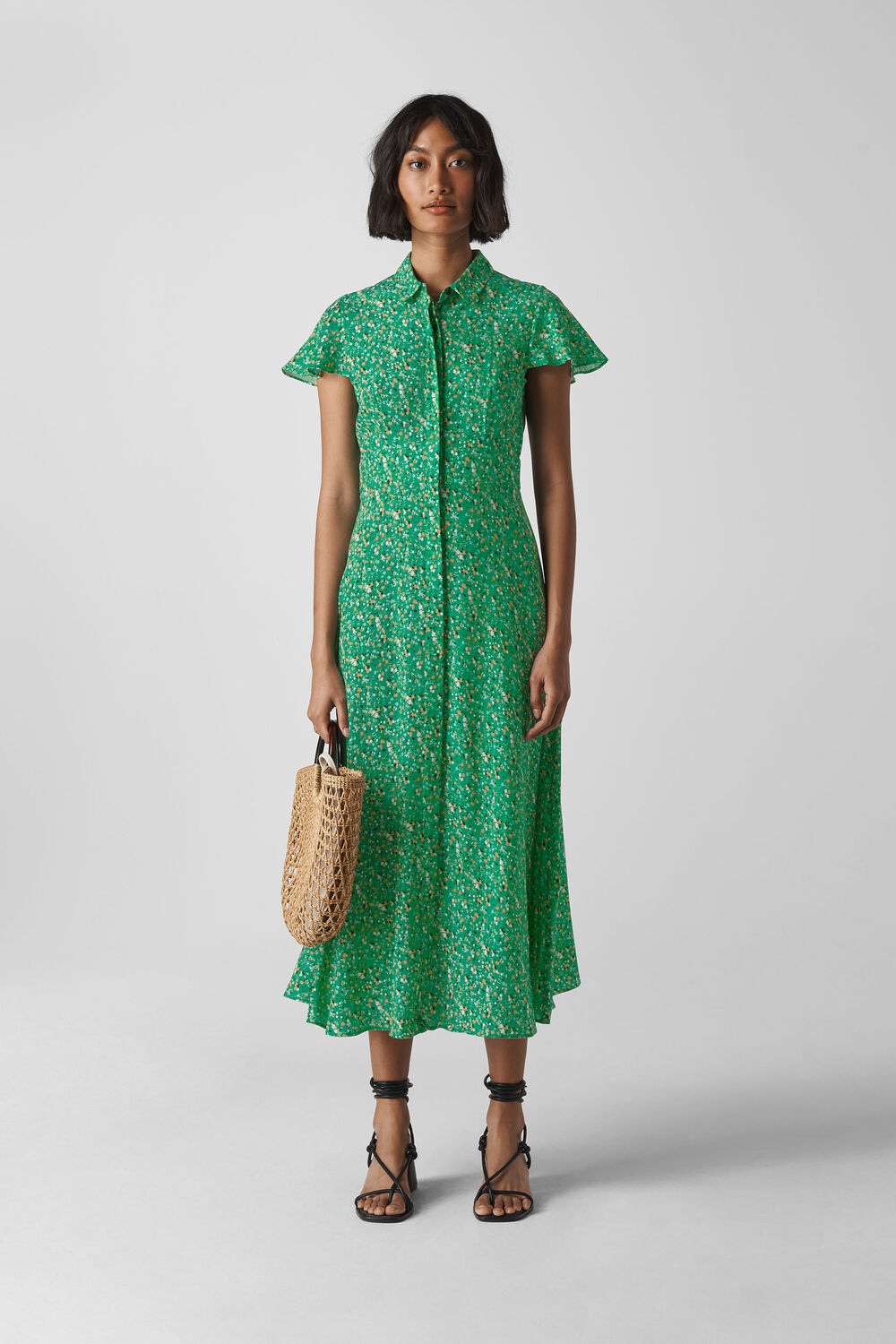 Ditsy Blossom Midi Shirt Dress