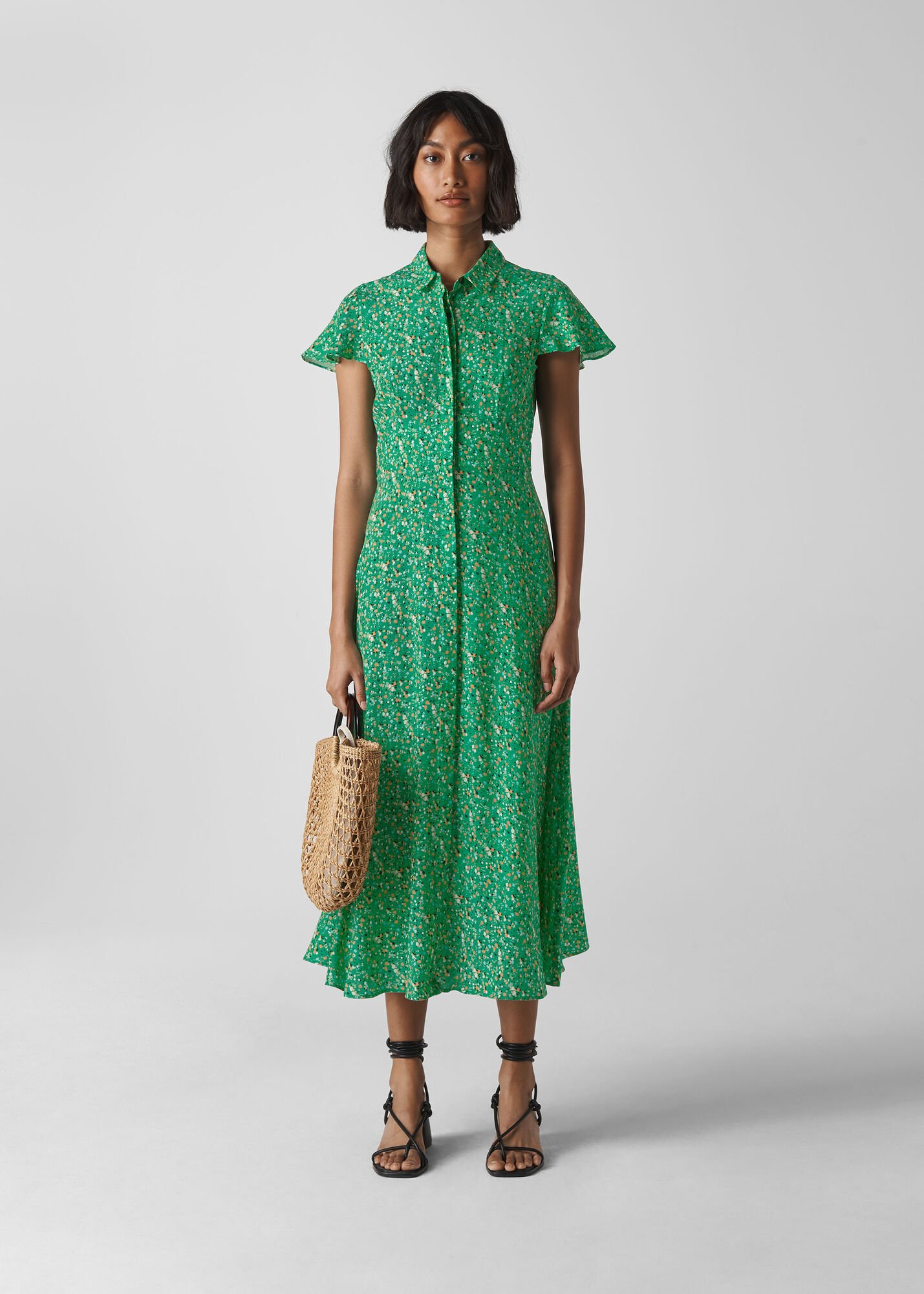 Green Ditsy Blossom Midi Shirt Dress | WHISTLES