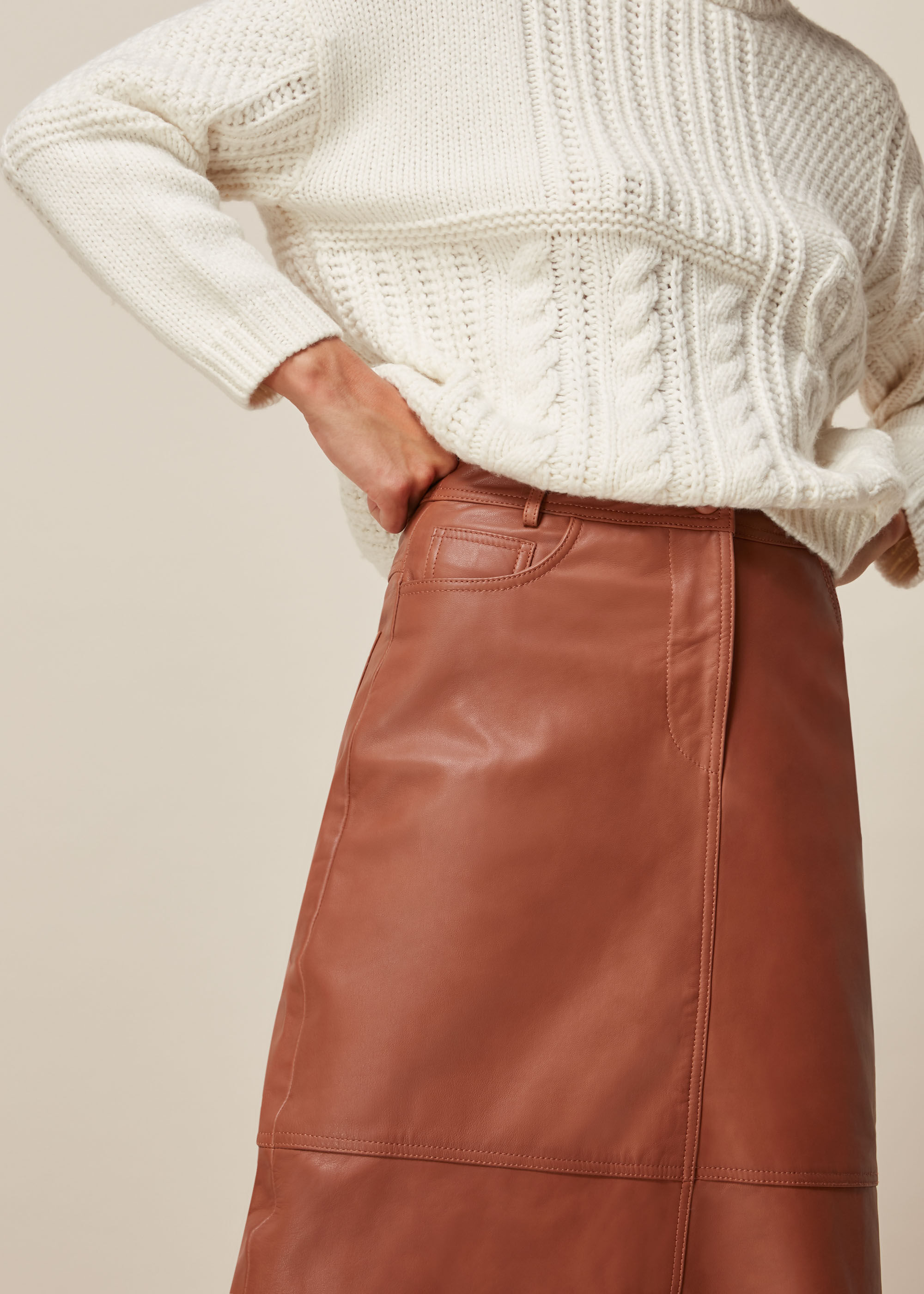 Tan Panelled Leather Skirt WHISTLES