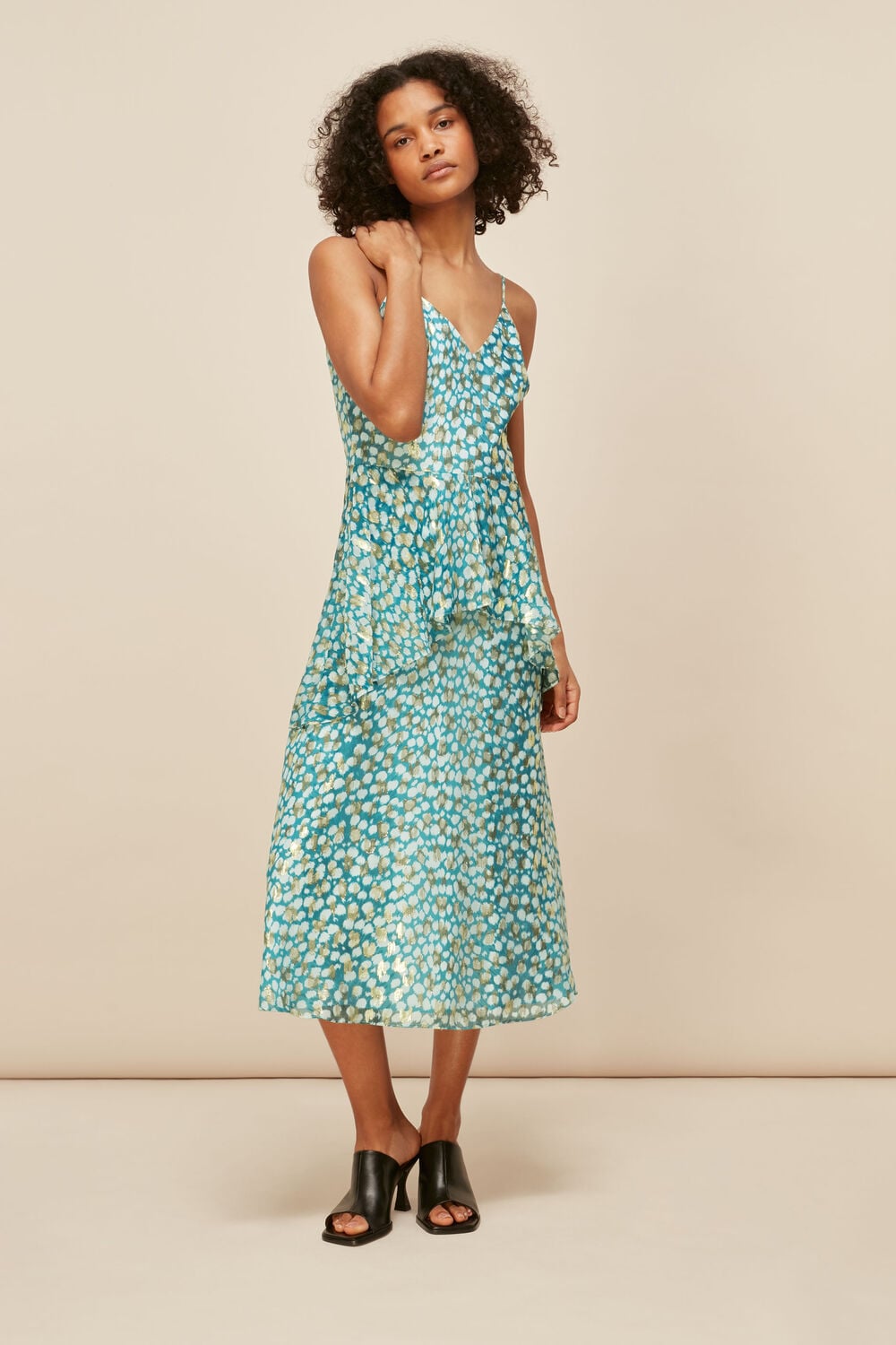 Green Strappy Animal Metallic Dress