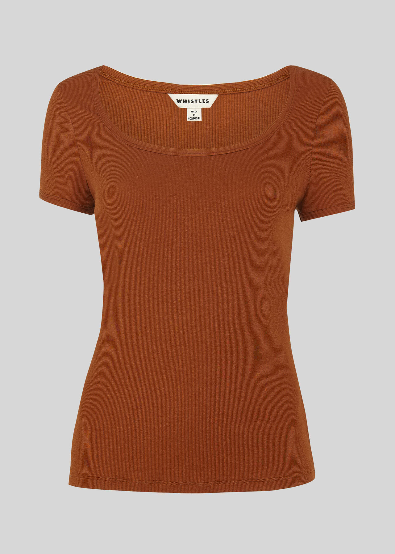 Fine Rib Scoop Neck T Shirt Rust