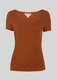 Fine Rib Scoop Neck T Shirt Rust