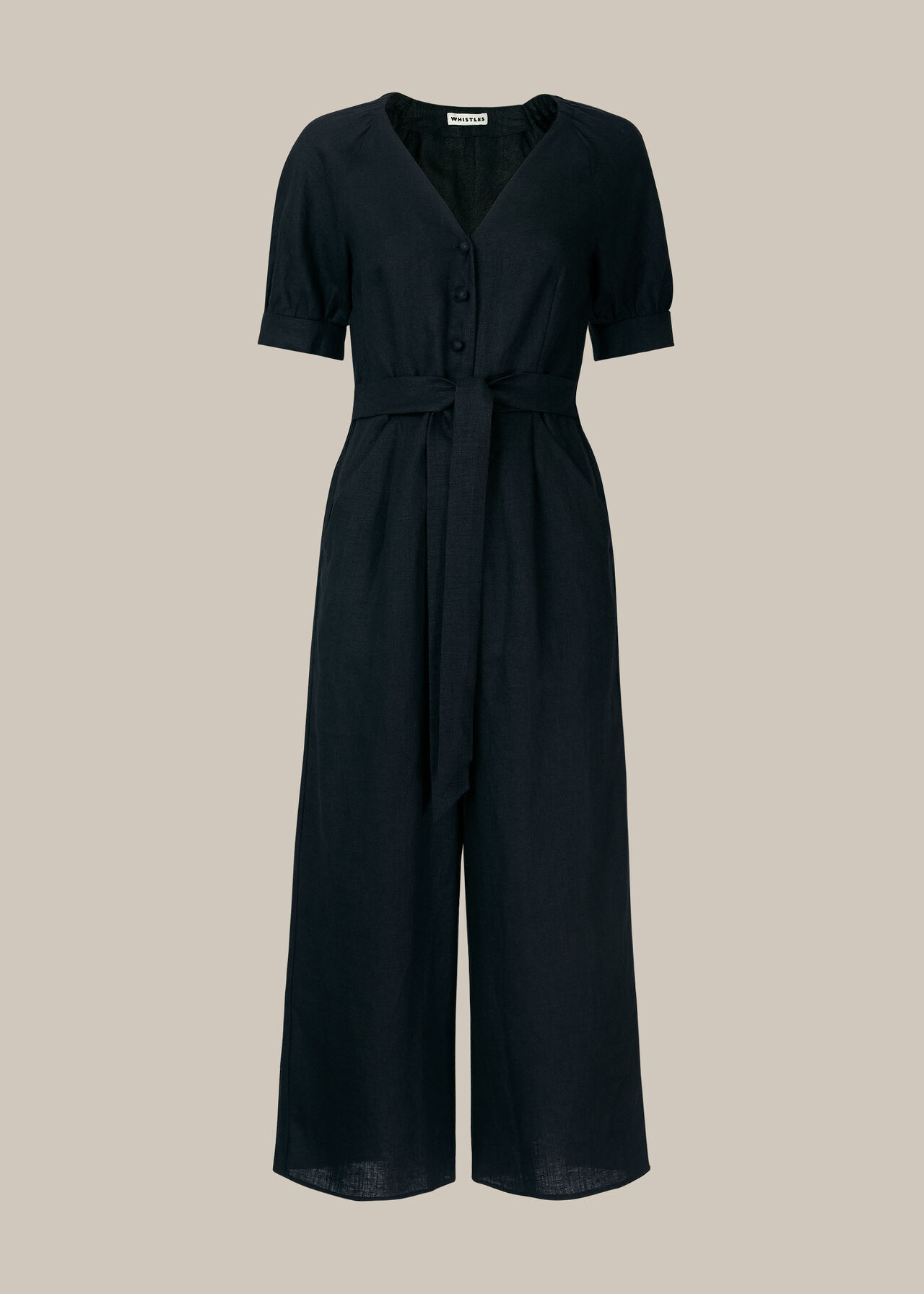 Black Nora Linen Jumpsuit | WHISTLES