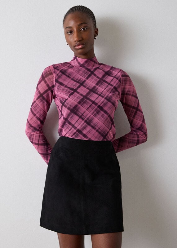 Pink Check Print Mesh Top