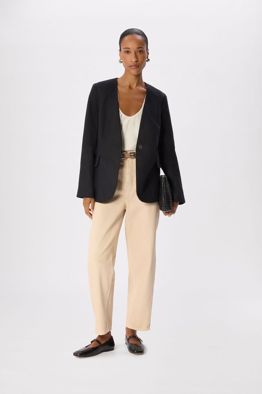 Collarless Linen Blazer