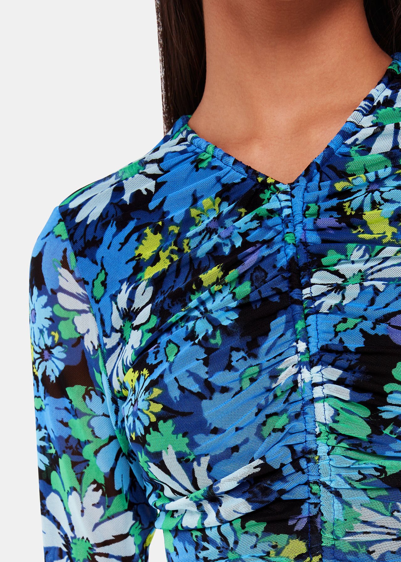 Blue/Multi Retro Floral Mesh Dress WHISTLES